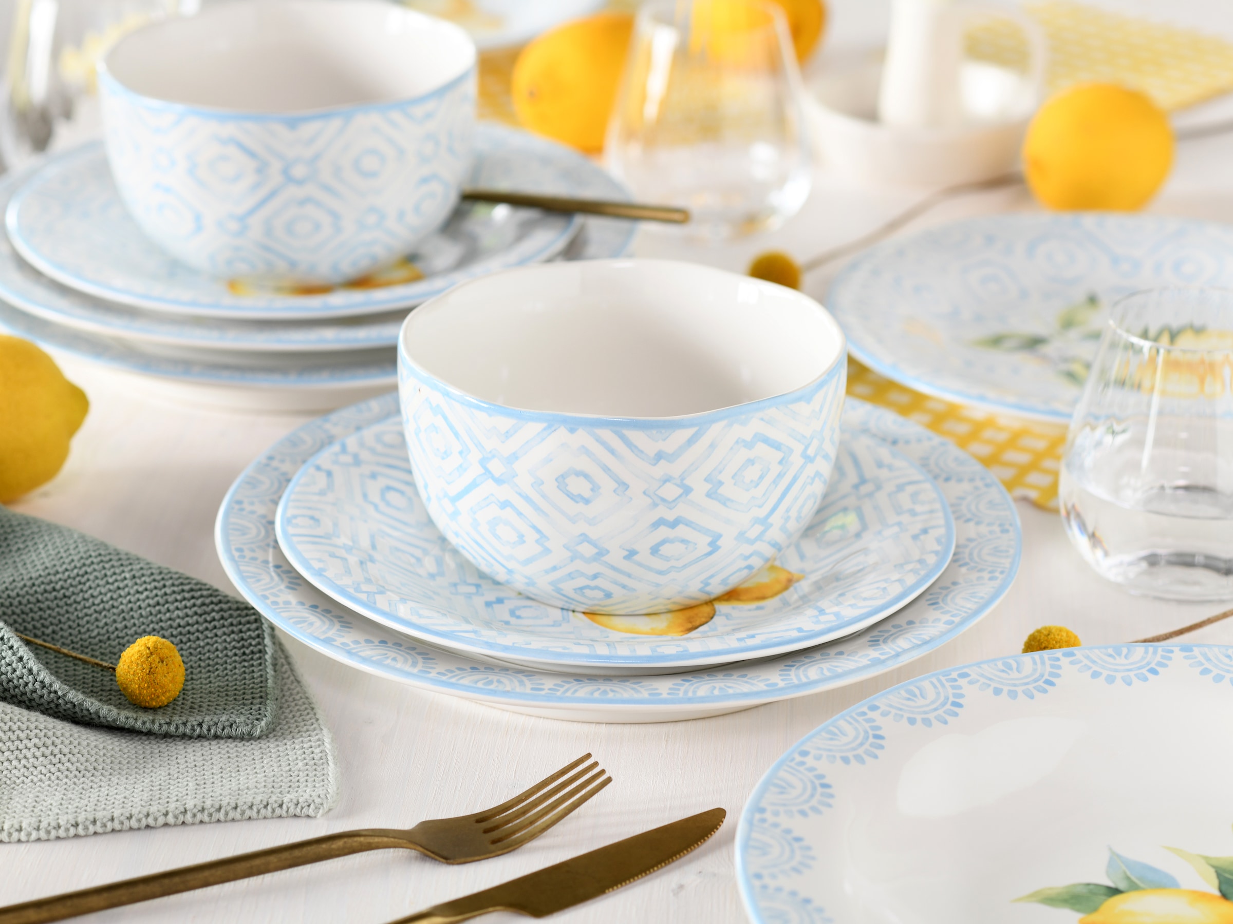 CreaTable Teller-Set »Lemoncello, Tellerset 12-tlg«, (Set, 12 tlg.), Handgemalte italienische Keramik