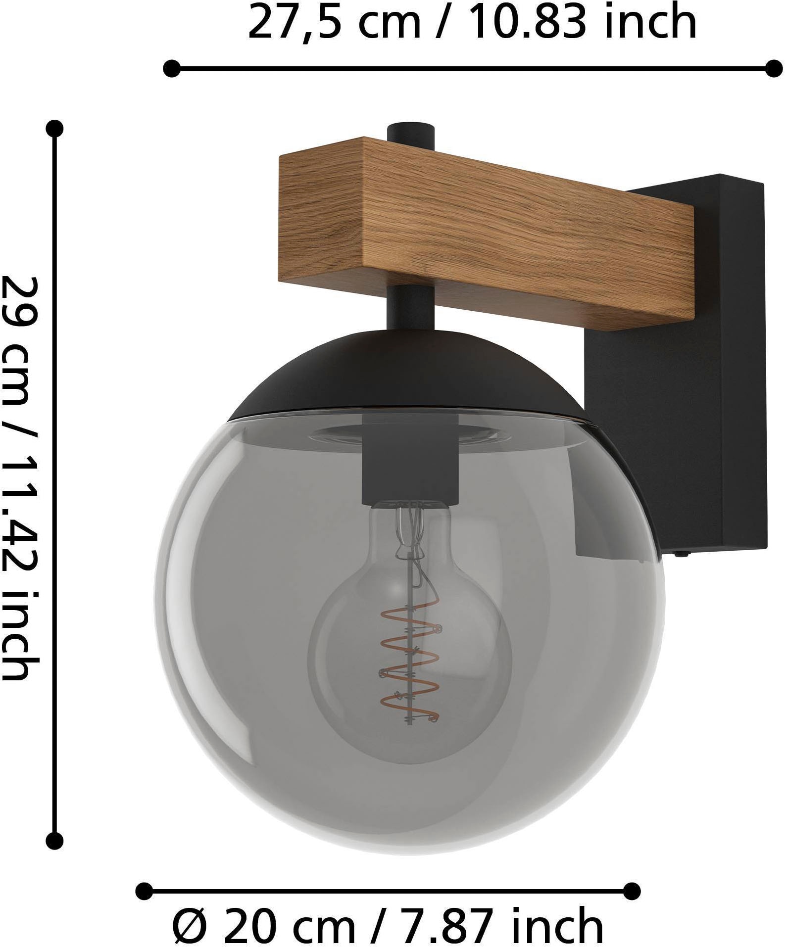 EGLO Wandleuchte »Bufalata Wandlampe, Außenleuchte, Metall, Kunststoff, Kugel, E27, IP44« E27 1 Stk. Wand-/Deckenleuchte - L20 x H29 x AL27,5 cm - schwarz, braun