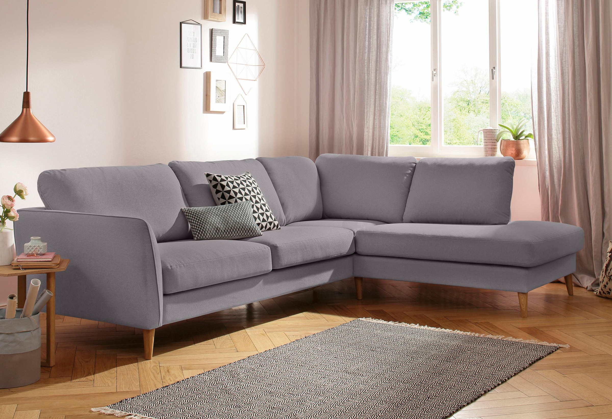 Home affaire Ecksofa »MARSEILLE 278/202 cm, L-Form, Ottom. rechts/links«, Massivholzbeine aus Eiche, in verschieden Bezügen und Farbvarianten