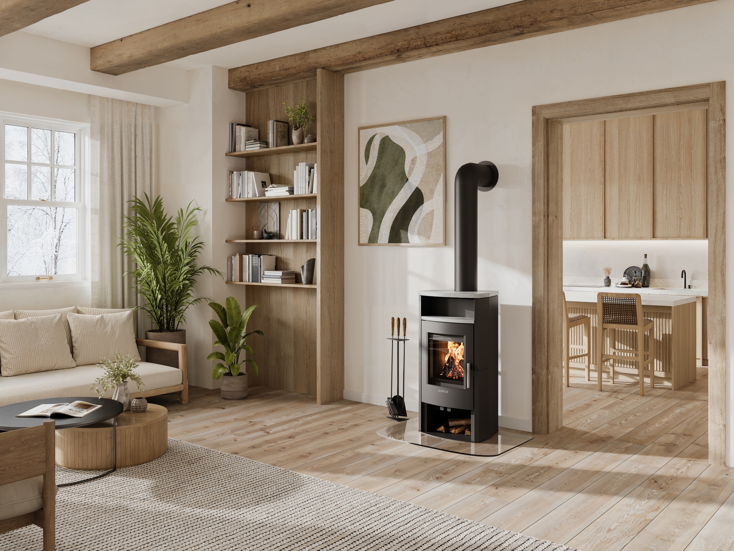 JUSTUS Kaminofen »Lara Stahl Schwarz Exklusiv« Aufstellort in deinem Zuhause, Top & Teefachstein