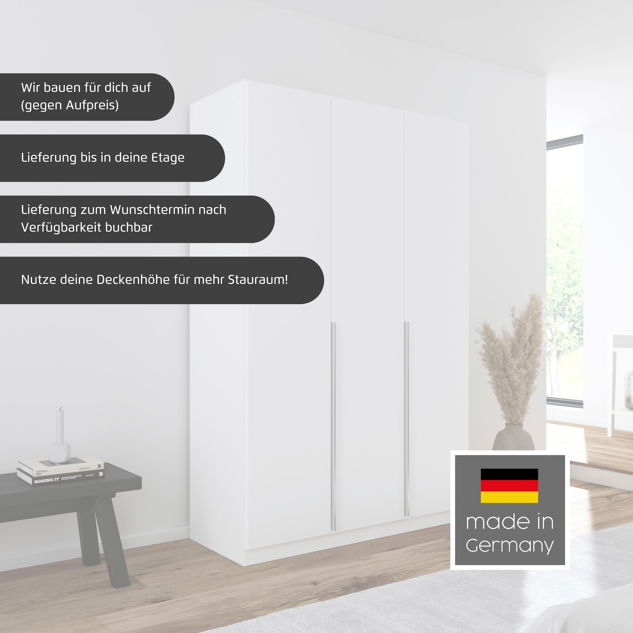 rauch Drehtürenschrank »Kleiderschrank Schrank Garderobe AGORDO TOPSELLER Schlafzimmer«, (in zwei Griff-Farben mit Dekor- oder Hochglanzfront), durchdachte Innenausstattung, in 6 Breiten und 2 Höhen MADE IN GERMANY