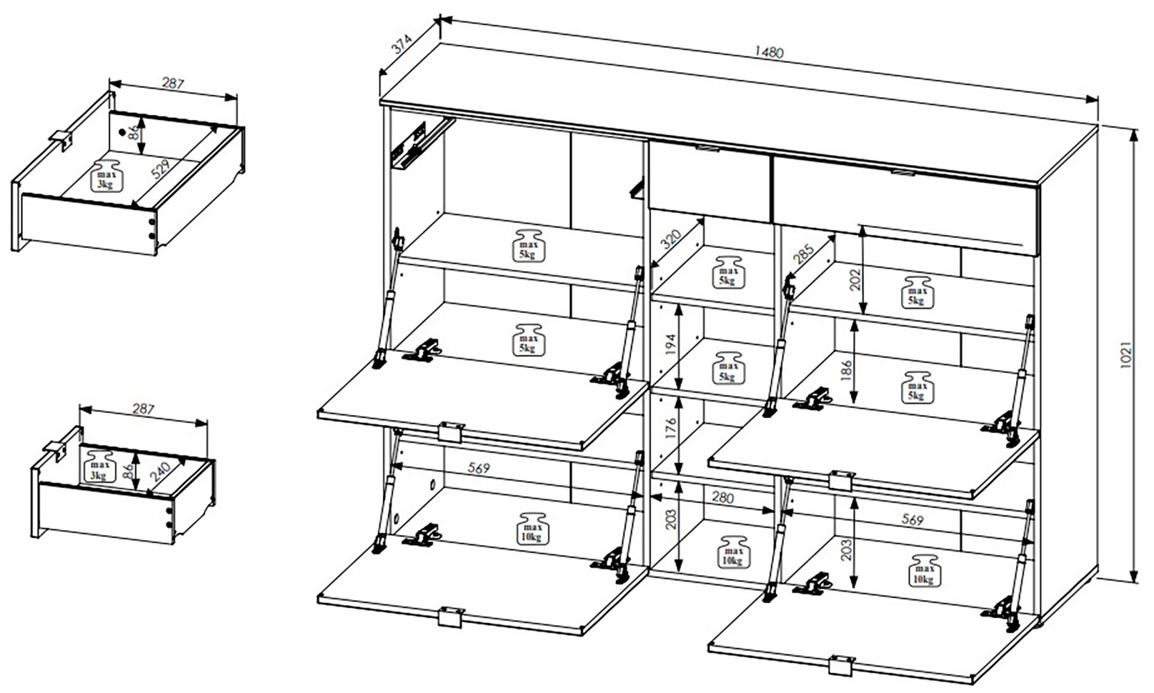 Innostyle Schuhschrank »Bari Schuhschrank mit Schubkästen, BxHxT 7148x103x38 cm« 1 Stk. tlg. 4 Klappen, 12 Fächer, Softclose, ABS Kantenschutz