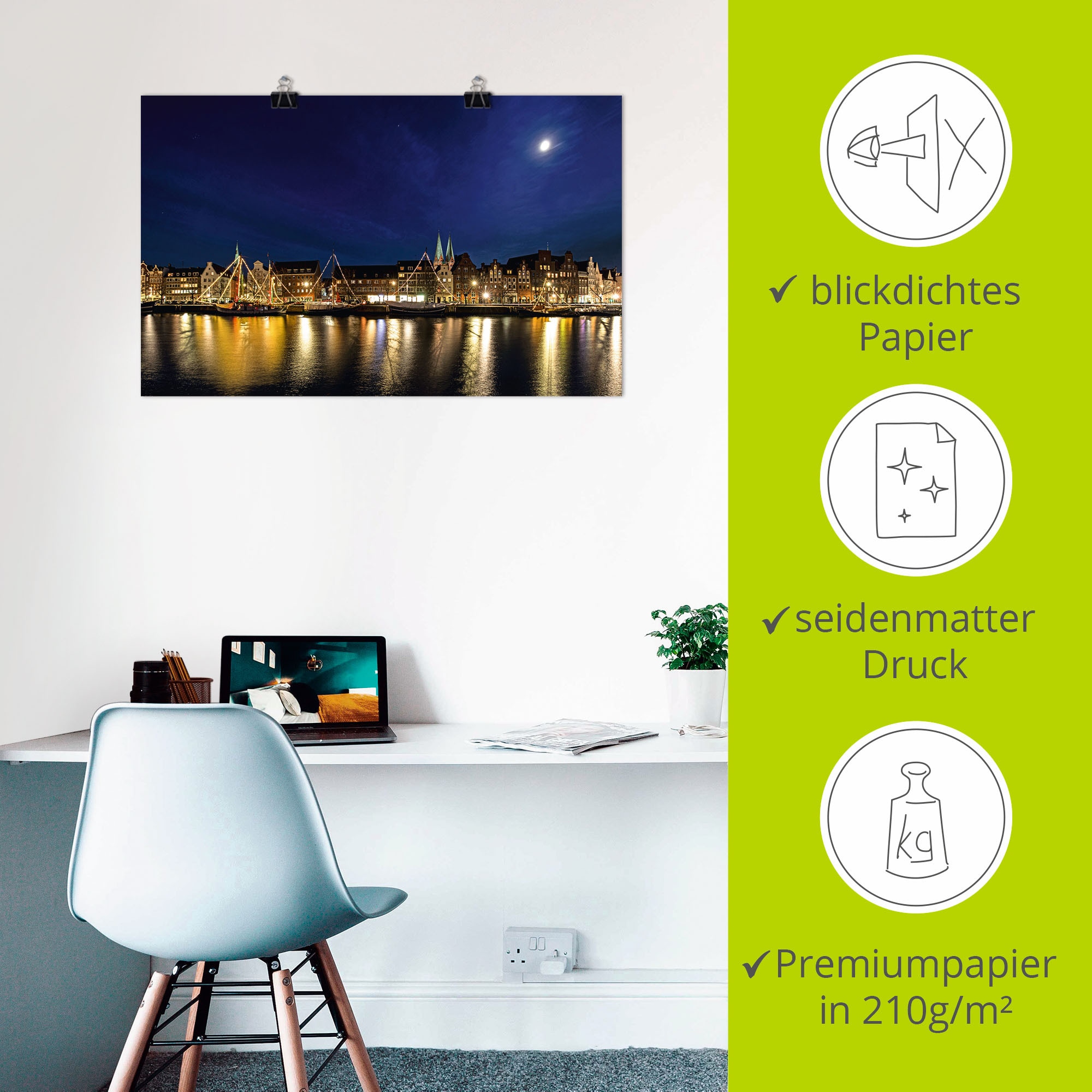 Artland Wandbild »Skyline Lübeck«, Lübeck, (1 St.), als Alubild, Leinwandbild, Wandaufkleber oder Poster in versch. Größen