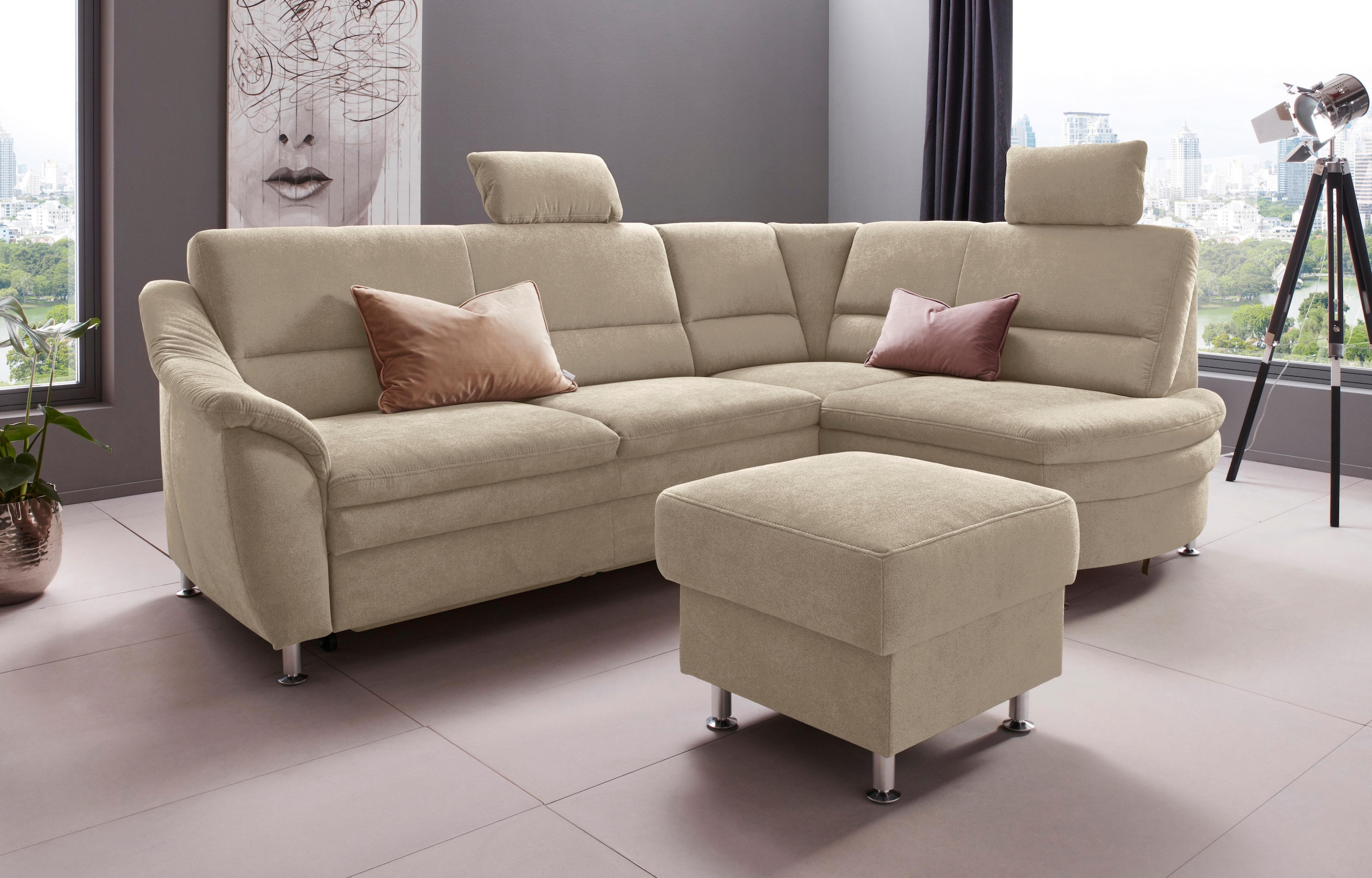 Places of Style Ecksofa »Cardoso L-Form«, Federkern, wahlweise mit Bett, Sc günstig online kaufen