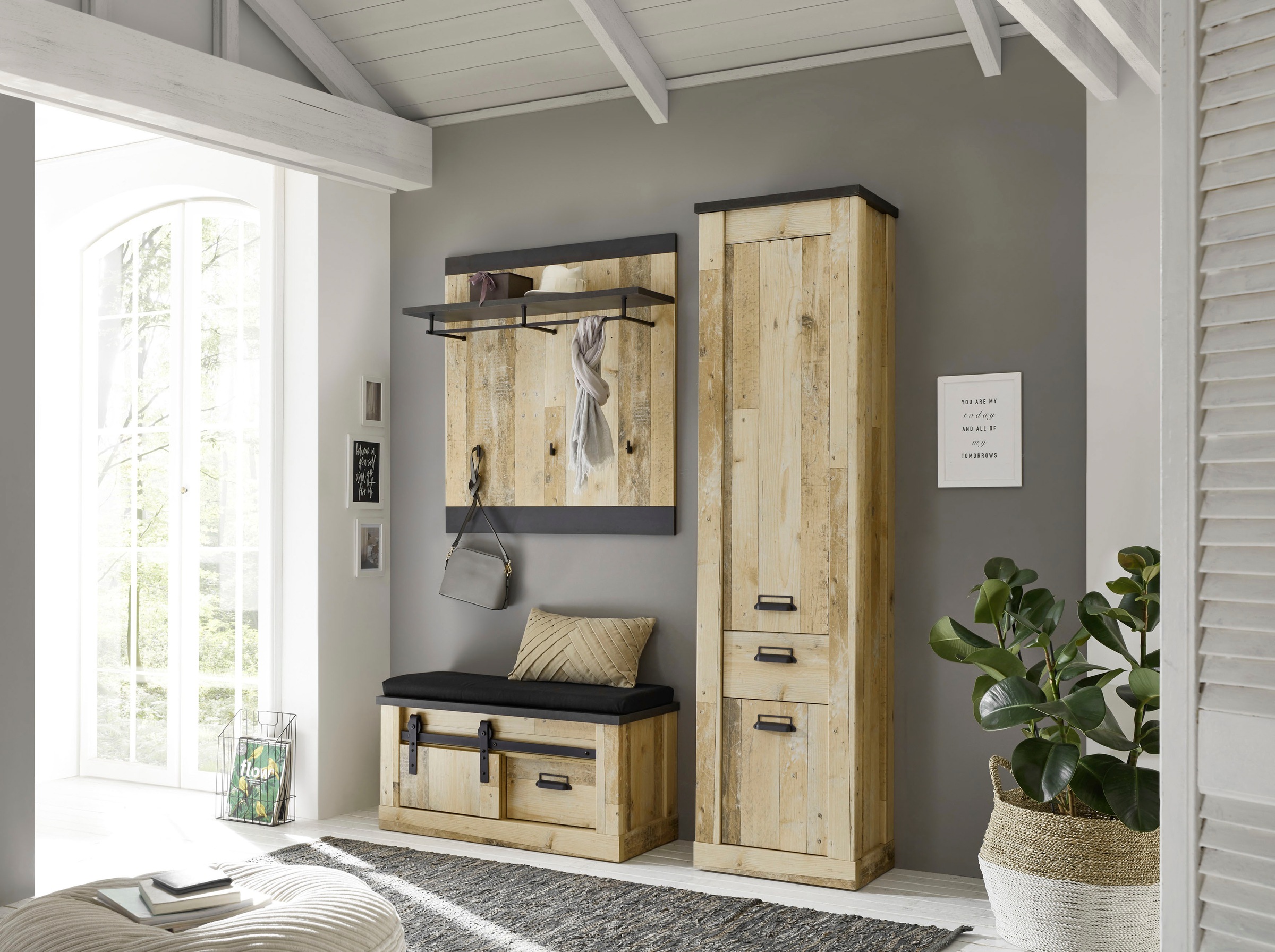 Home affaire Mehrzweckschrank »SHERWOOD«, in modernem Holz Dekor, mit Apothekergriffen aus Metall, Höhe 201 cm