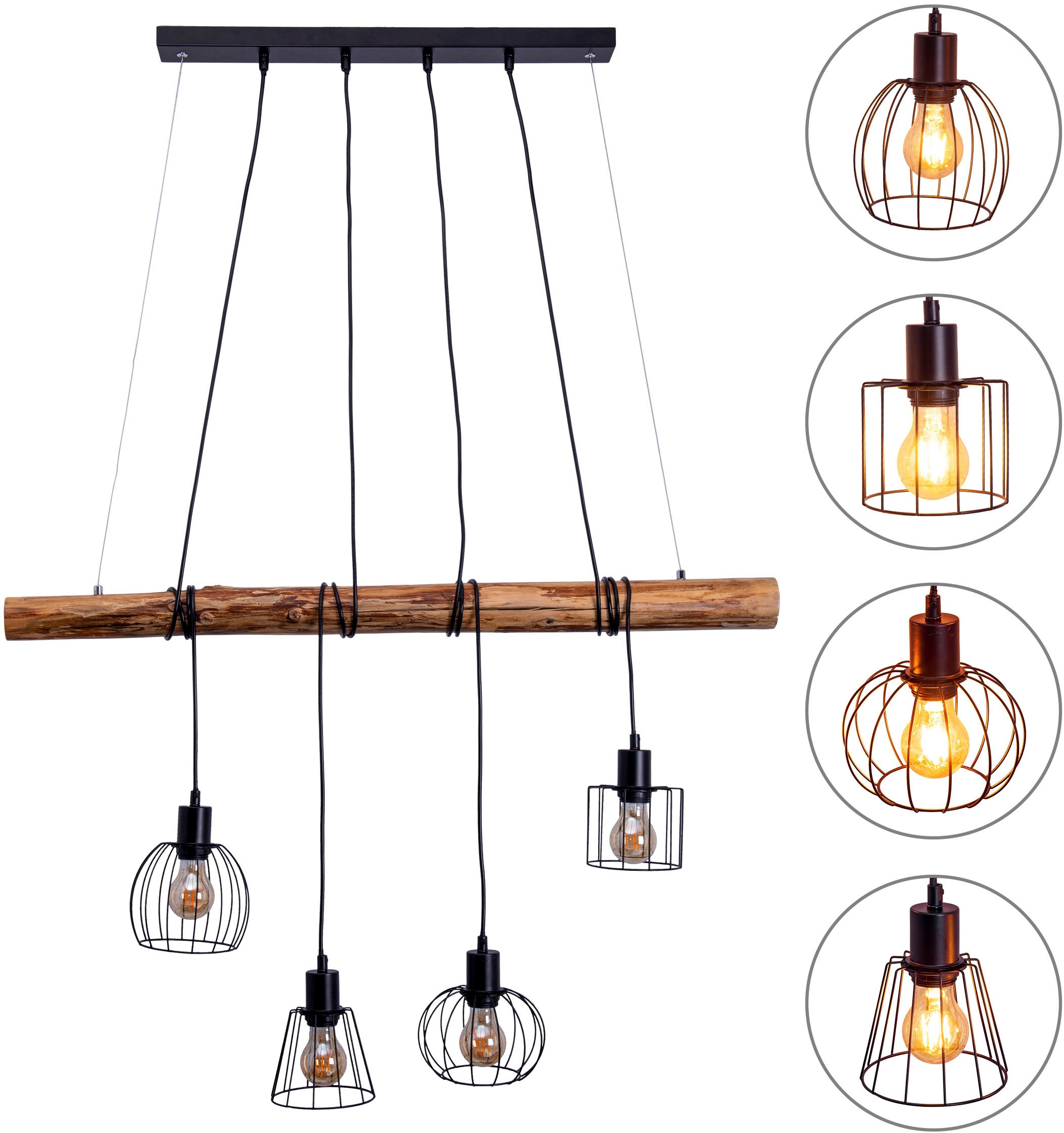 näve Pendelleuchte »4er Pendelleuchte "WOODLAND"« E27 1 Stk. retro optik