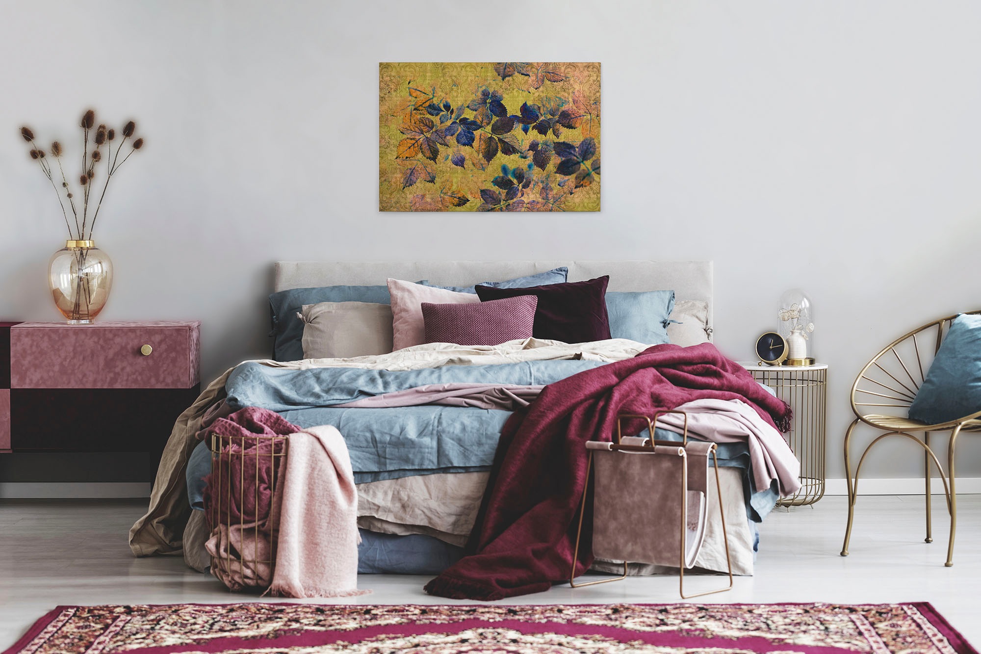 A.S. Création Leinwandbild »indian summer«, Kunst-Blumen-Kinder, (1 St.), Keilrahmen Bild Blätter Natur Floral Leinwand-Bild Wohnzimmer modern