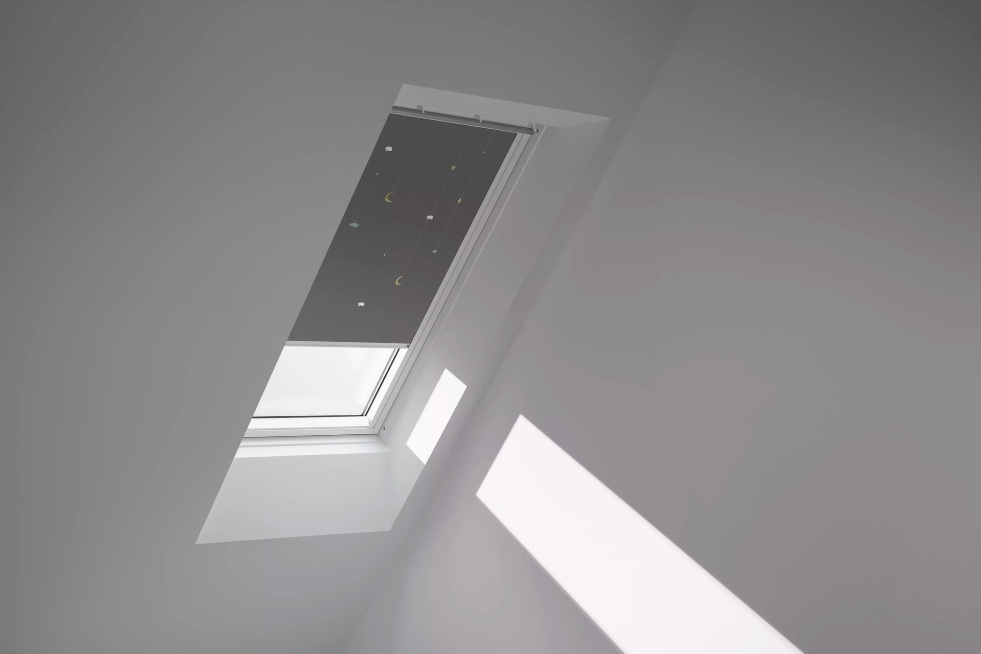 VELUX Verdunklungsrollo »DKL 4665SWL, Motiv: Kids Mobile«, verdunkelnd, ohne Bohren, in Führungsschienen, weiße Führungsschienen & Griffleiste