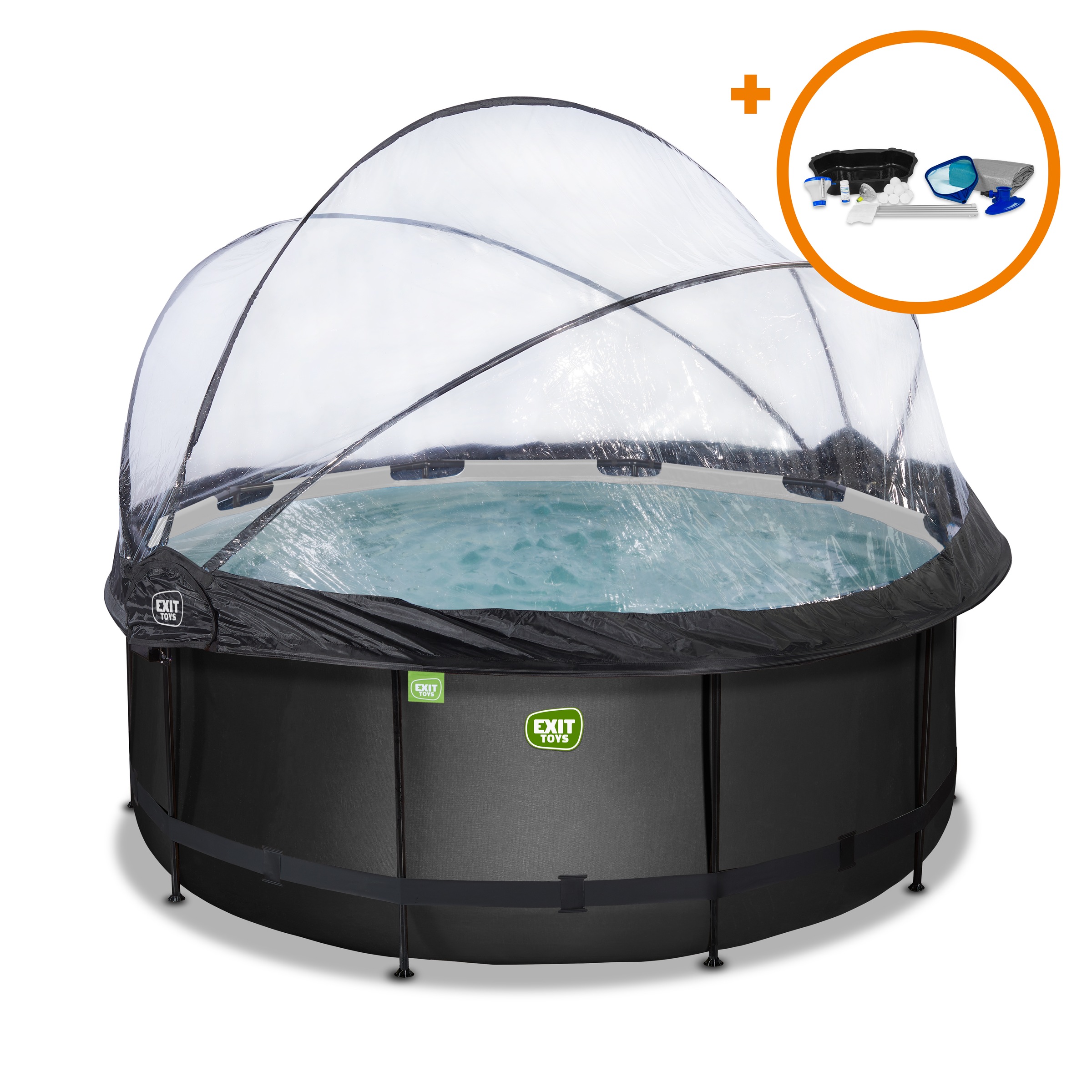 EXIT Framepool »»Black Leather Pool«« mit Sandfilterpumpe und Abdeckung und Zubehörset - schwarz Schwarz Ø/B/H/L: 380 cm x Breite x Höhe 295 cm x...