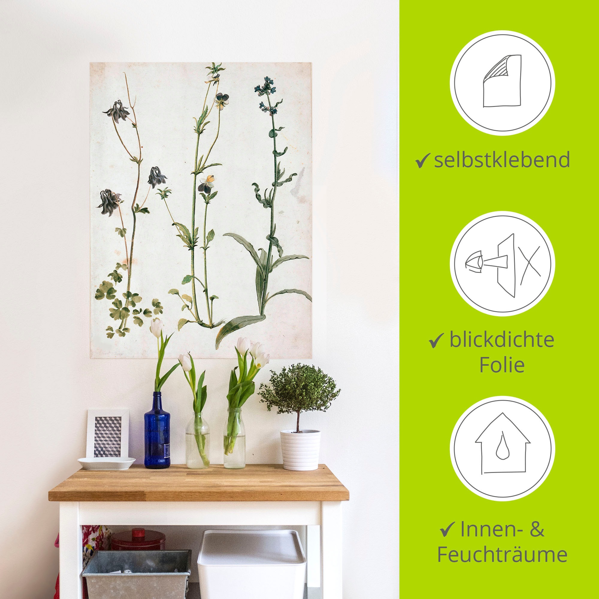 Artland Wandbild »Akelei, Stiefmütterchen und Ochsenzunge«, Blumenbilder, (1 St.), als Leinwandbild, Wandaufkleber in verschied. Größen