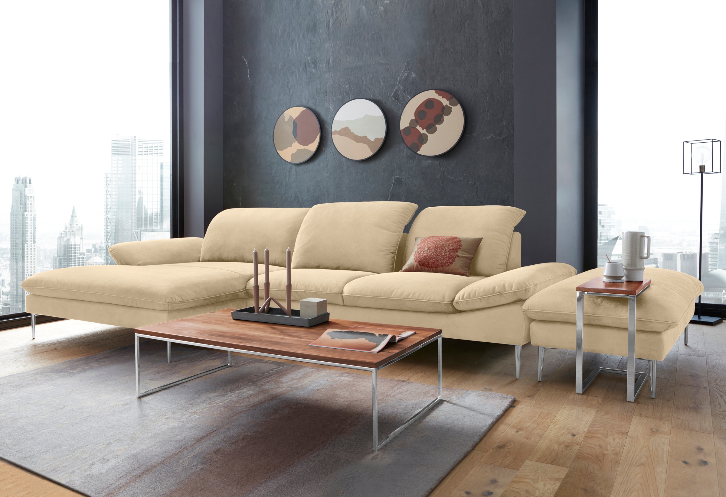 W.SCHILLIG Ecksofa »enjoy&MORE, Designsofa, bequem, zeitlos und elegant, L-Form«, mit Sitztiefenverstellung, Füße Chrom glänzend, Breite 340 cm