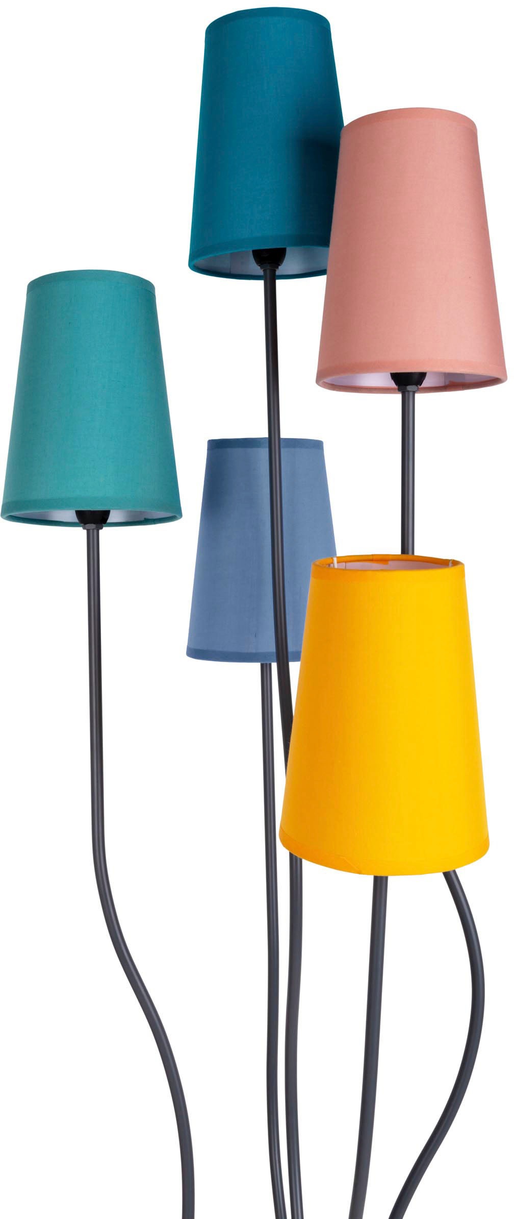 näve Stehlampe »Colora«, 5 flammig, Leuchtmittel E14 | ohne Leuchtmittel, 5flg., E14. Textilschirme je 1x gelb, rose, blau, türkis, oliv