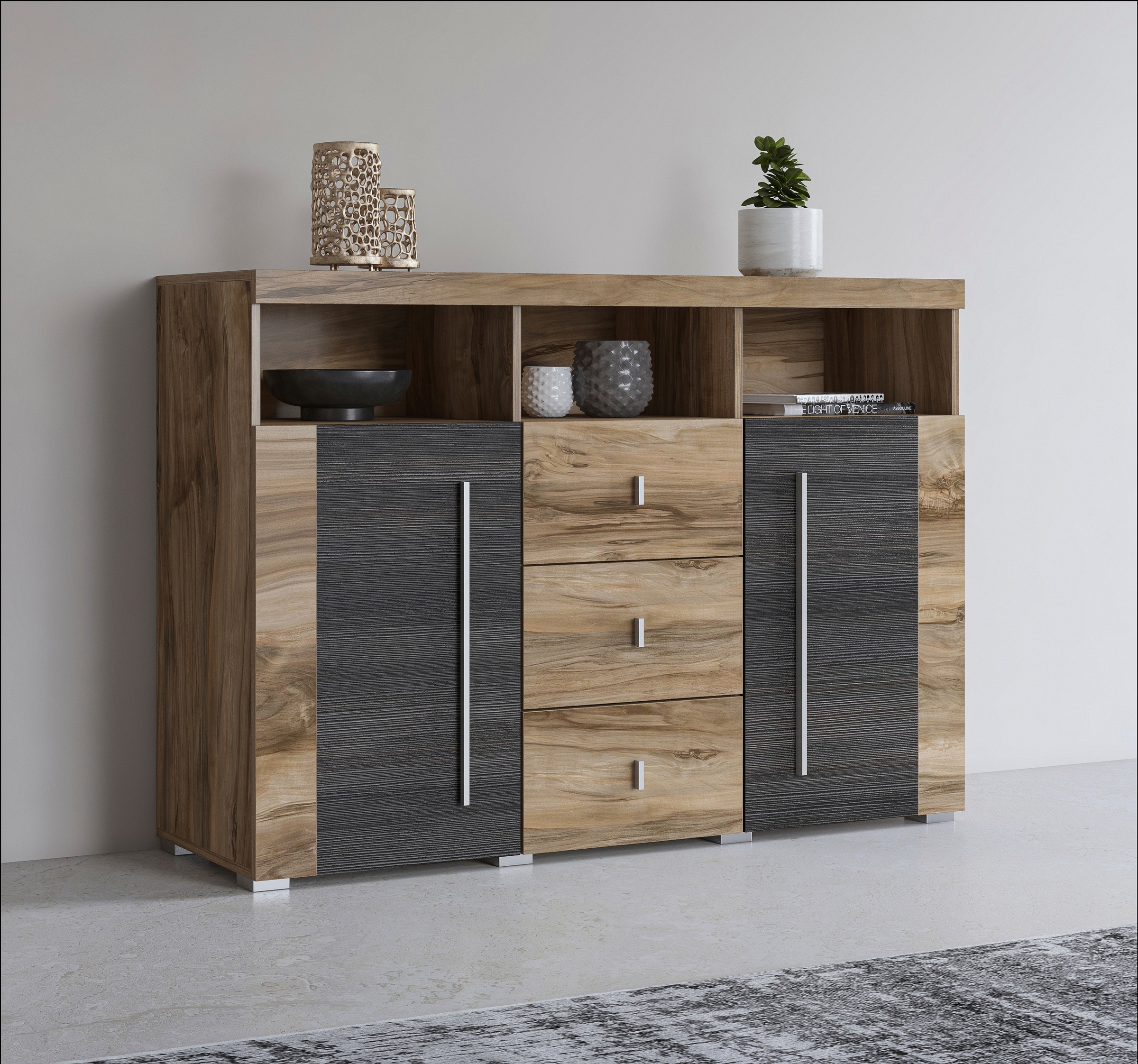 INOSIGN Sideboard »Roger,Breite 132cm, stilvolle Schrank, 2 Holztüren 3 Sch günstig online kaufen
