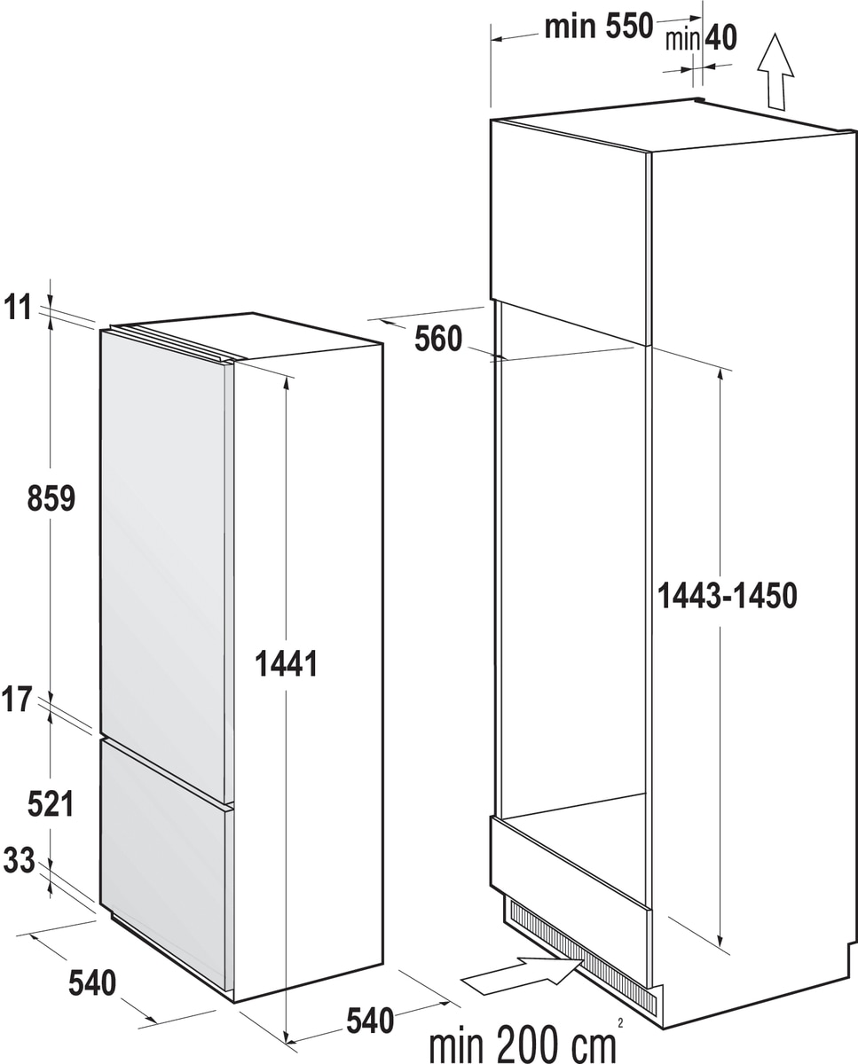 GORENJE Einbaukühlgefrierkombination »RKI 415 EP1«, RKI 415 EP1, 144 cm hoch, 54 cm breit, 212 Liter Volulmen