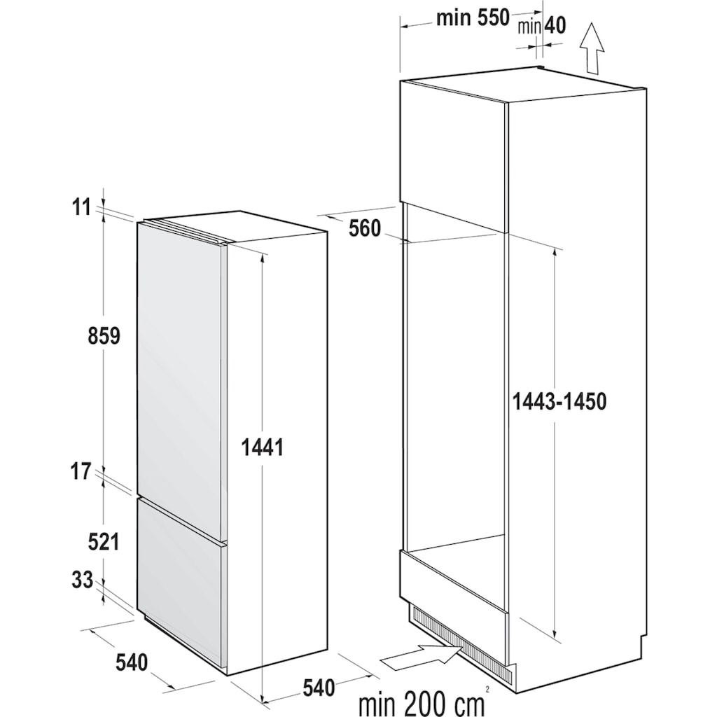 GORENJE Einbaukühlgefrierkombination »RKI 415 EP1«, RKI 415 EP1, 144 cm hoch, 54 cm breit