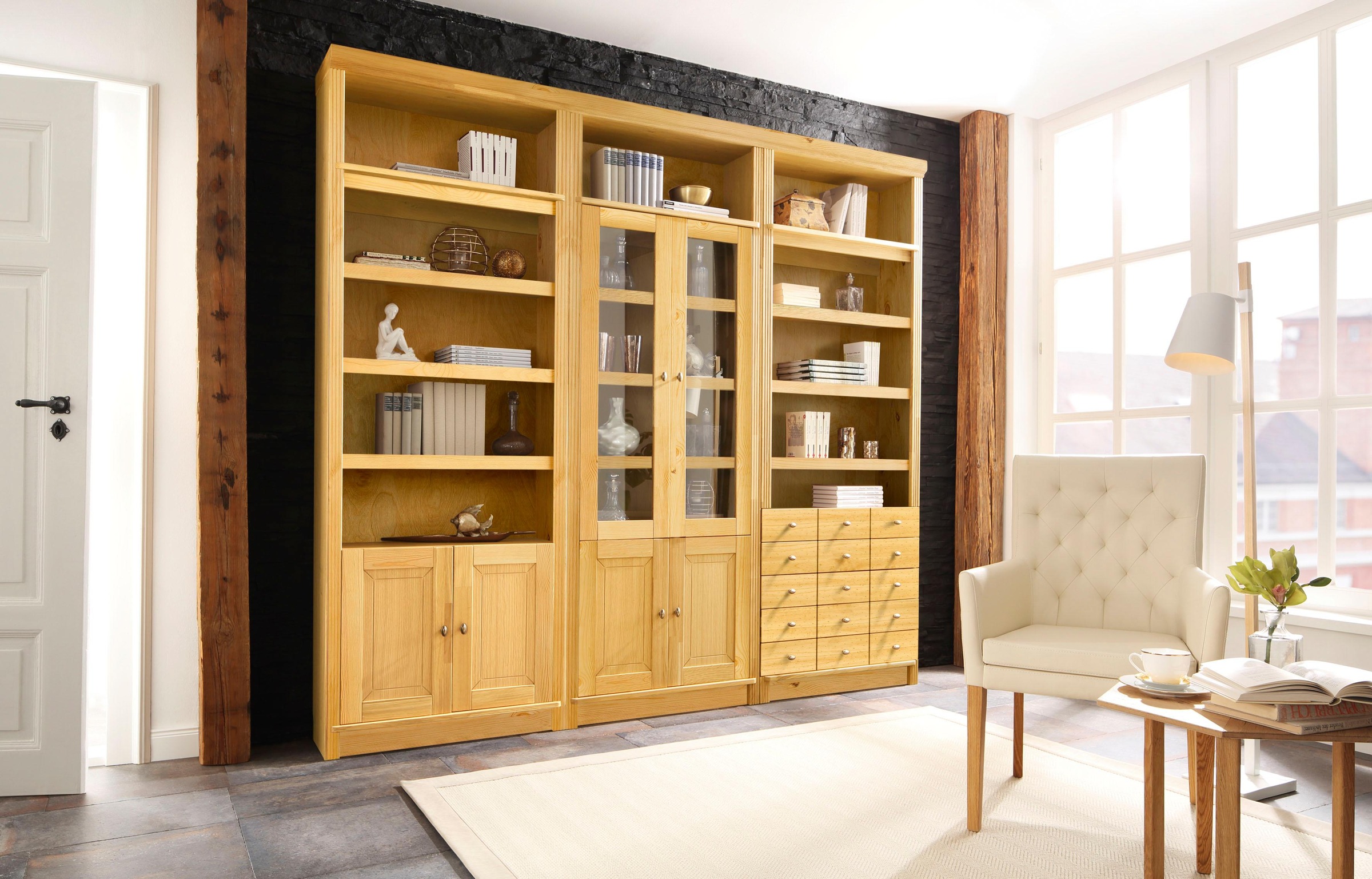 Home affaire Bücherregal »Soeren« aus massiver Kiefer, in 2 Höhen, Tiefe 29 günstig online kaufen