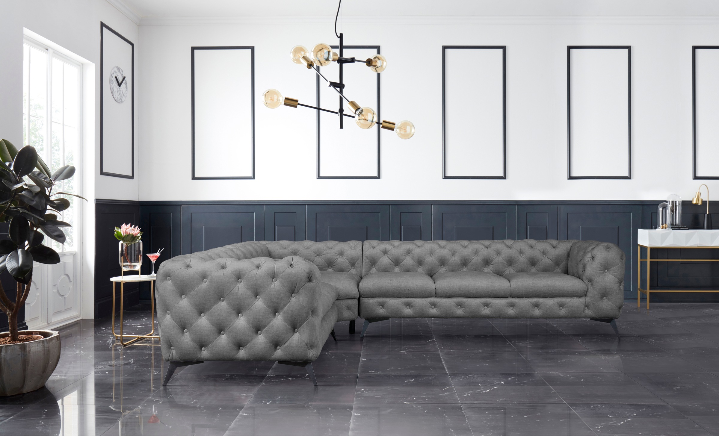 Leonique Chesterfield-Sofa »Ecksofa GLYNIS L-Form mit Wellenunterfederung, günstig online kaufen