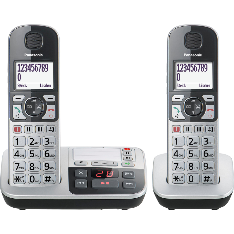 PANASONIC Seniorentelefon »KX-TGE522« (Mobilteile: 2 ) inkl. Anrufbeantworter silberfarben/schwarz Smarter Klingelton –Der Klingelton wird bei...