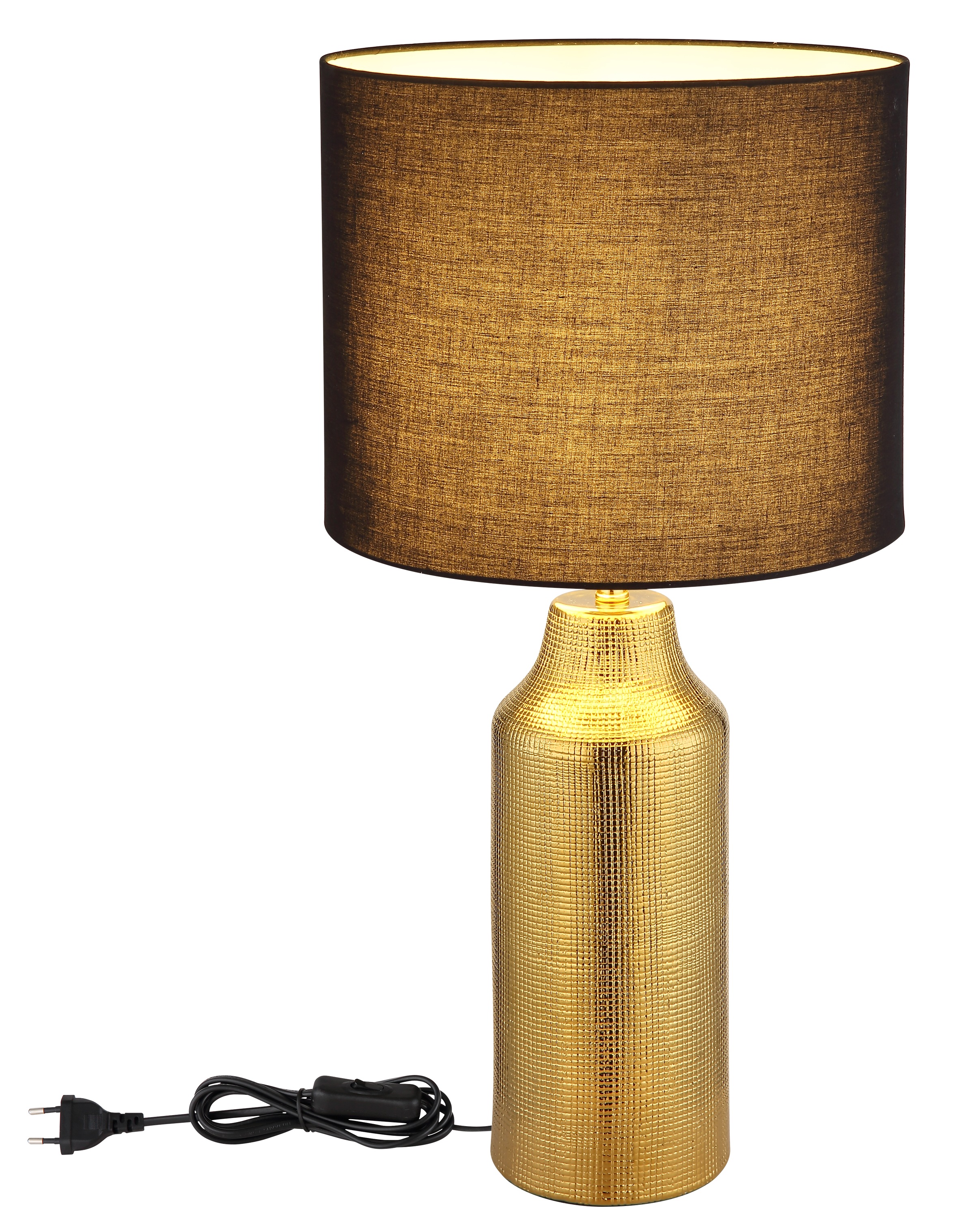 GLOBO LIGHTING Tischleuchte »ELDEN«, Leuchtmittel E27 | ohne Leuchtmittel, Tischlampe/Keramik/goldfarben/Textil schwarz/Wohnzimmer/Schlafzimmer