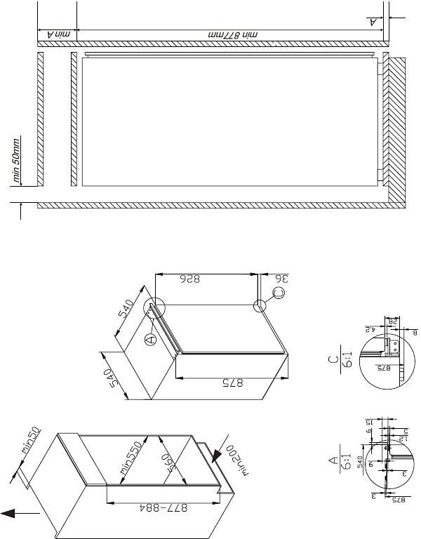 Amica Einbaukühlschrank, EKS 16171, 87,5 cm hoch, 54,0 cm breit, Sicherheitsglas