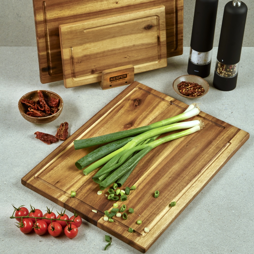 KESPER® Schneidebrett »3er Set Schneidebrett inkl. Ständer«, (Set, 4 St.), aus FSC-zertifiziertem Akazienholz