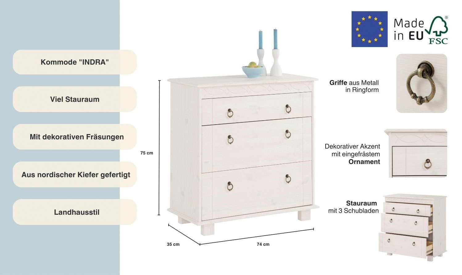 Home affaire Kommode »Indra«, 74 cm breit