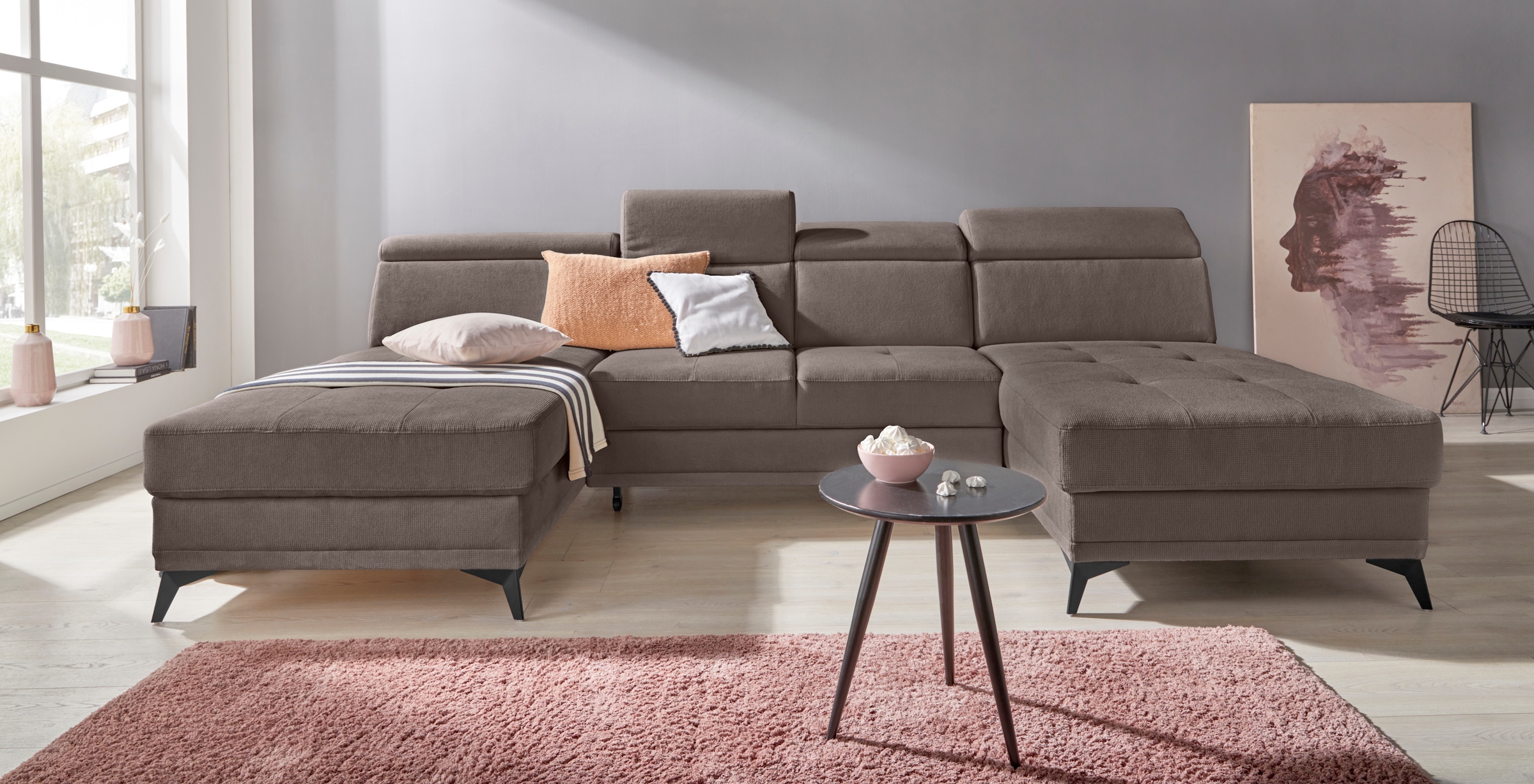 Home affaire Wohnlandschaft »Cardiz U-Form« inkl.Kopfteilverstellung und Fe günstig online kaufen