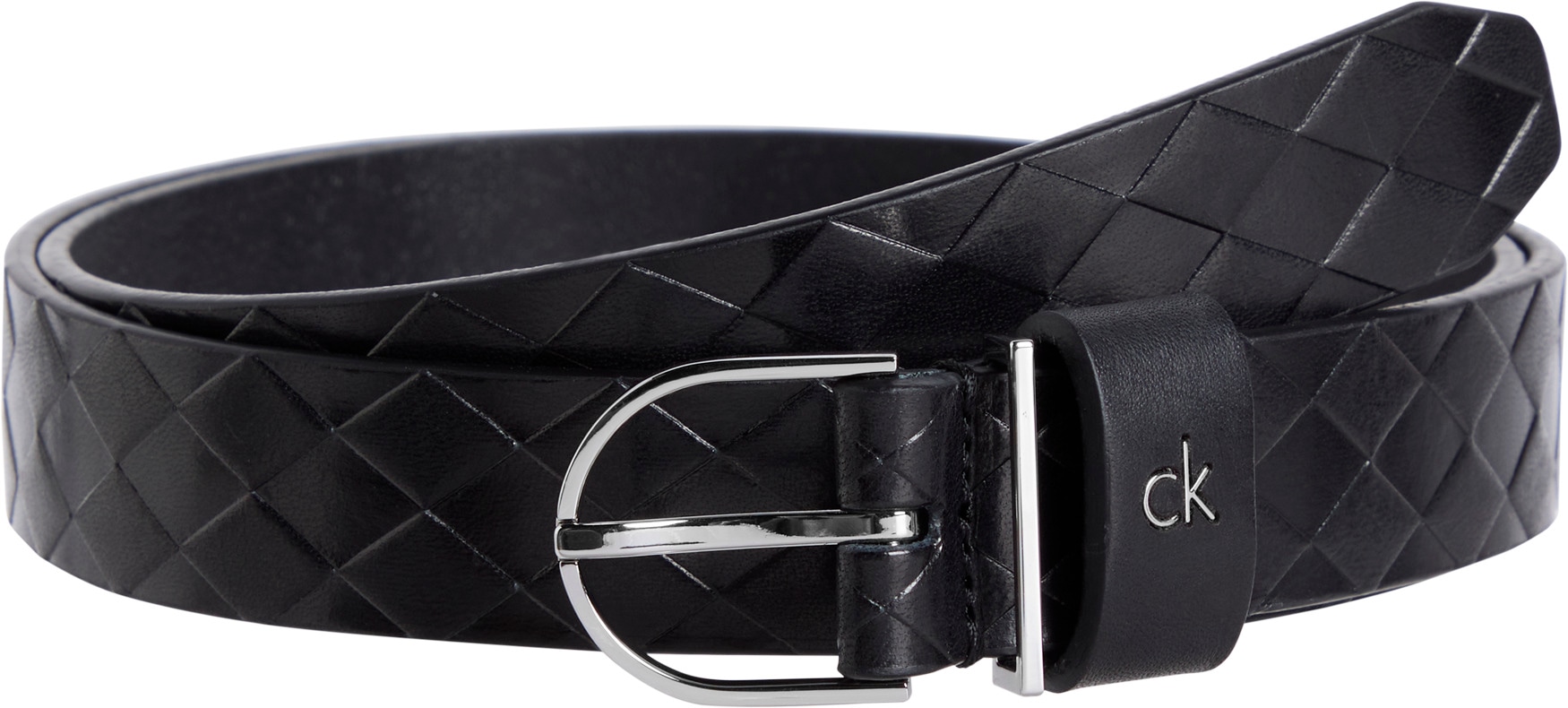 Calvin Klein Ledergürtel »CK METAL ROUND BUCKLE 2.5_BRAID«, mit Rautenstruktur