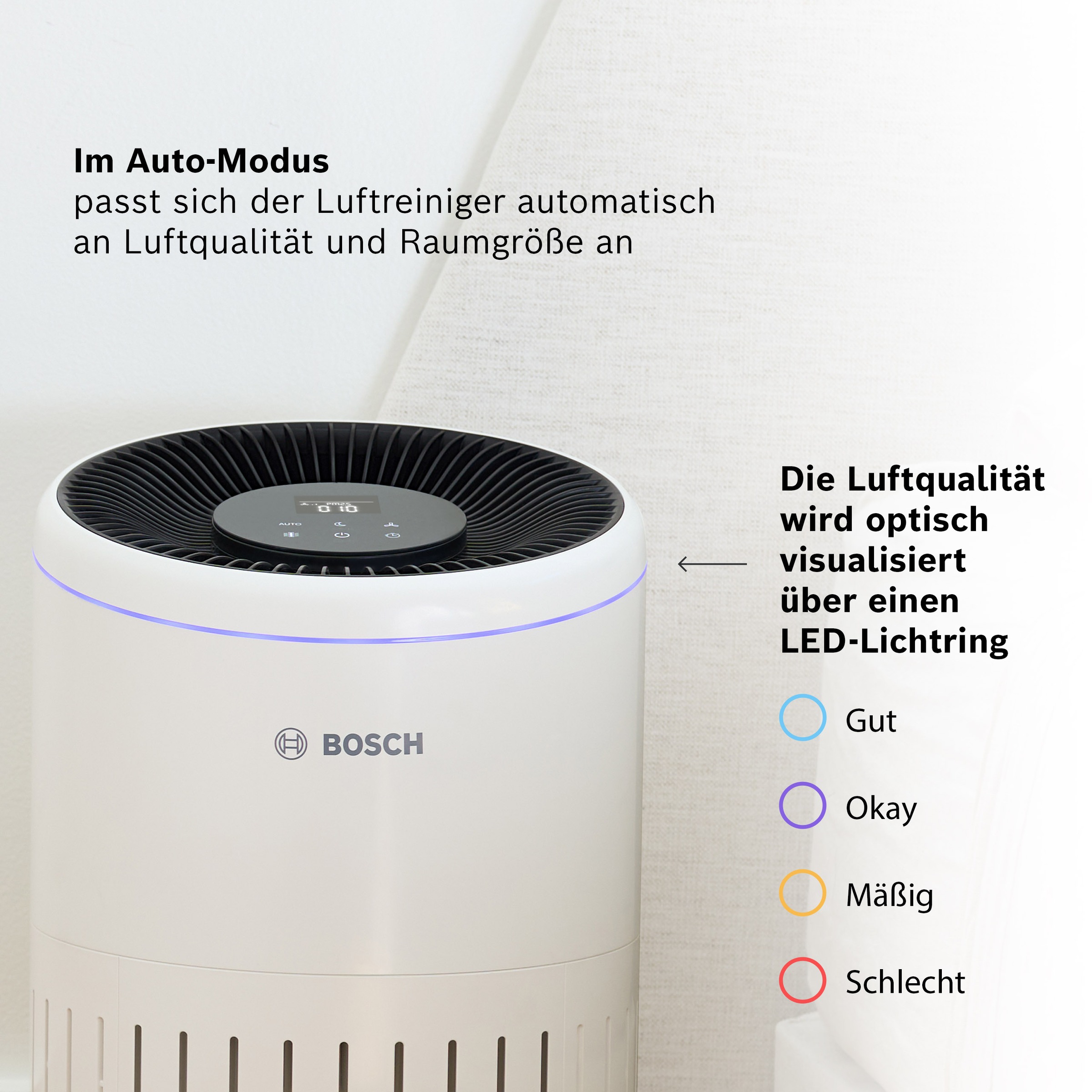 BOSCH Luftreiniger »Air 4000, filtert über 99% der Schadstoffe« für 62 qm Räume mit 3-in-1 Luftfilter, Automatik- und Ruhemodus