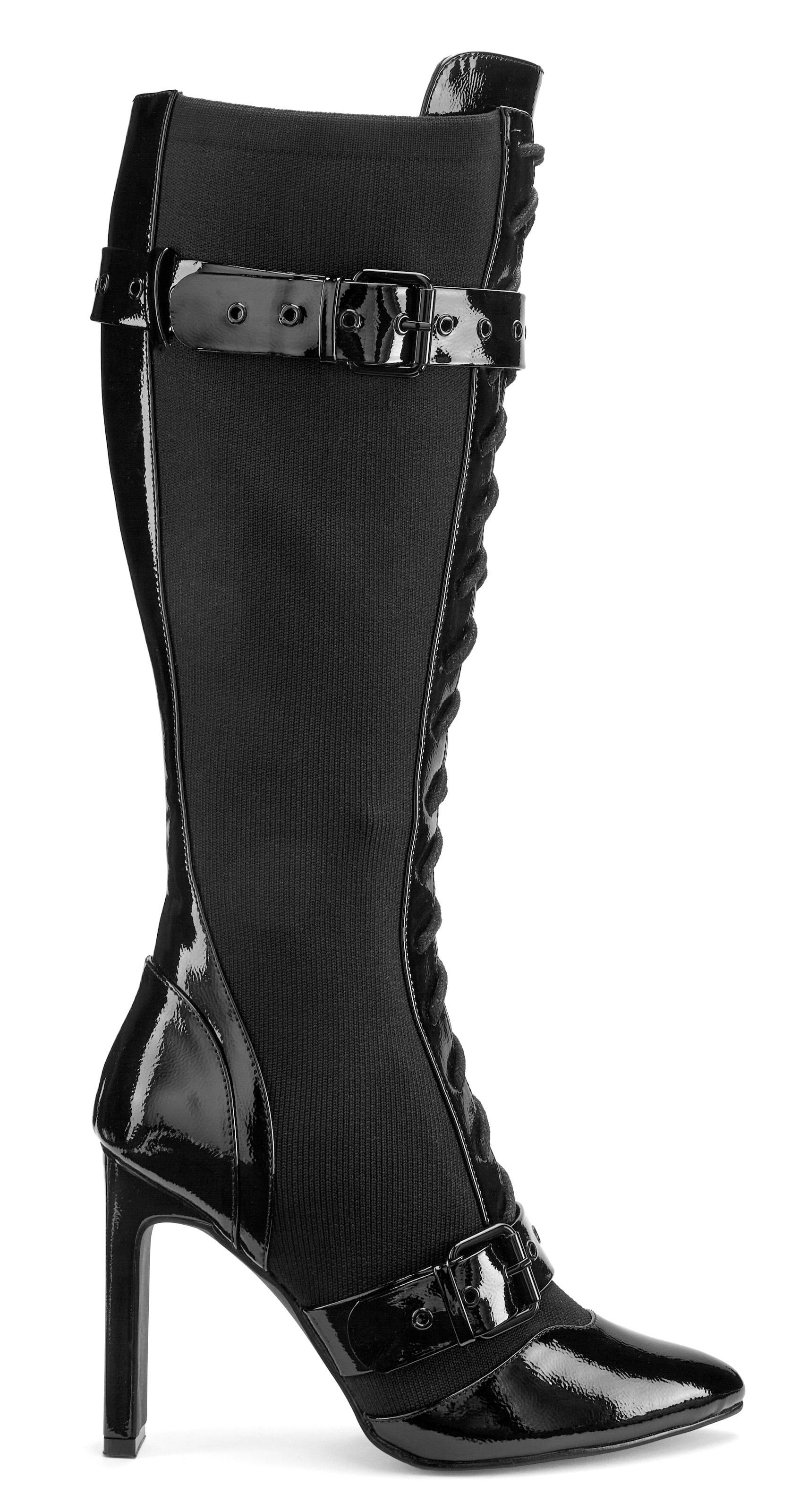 LASCANA Belle Affaire High-Heel-Stiefel »Schnürstiefel mit elastischem Schaft«, Erotische Lack-Optik, High-Heel-Stiefelette