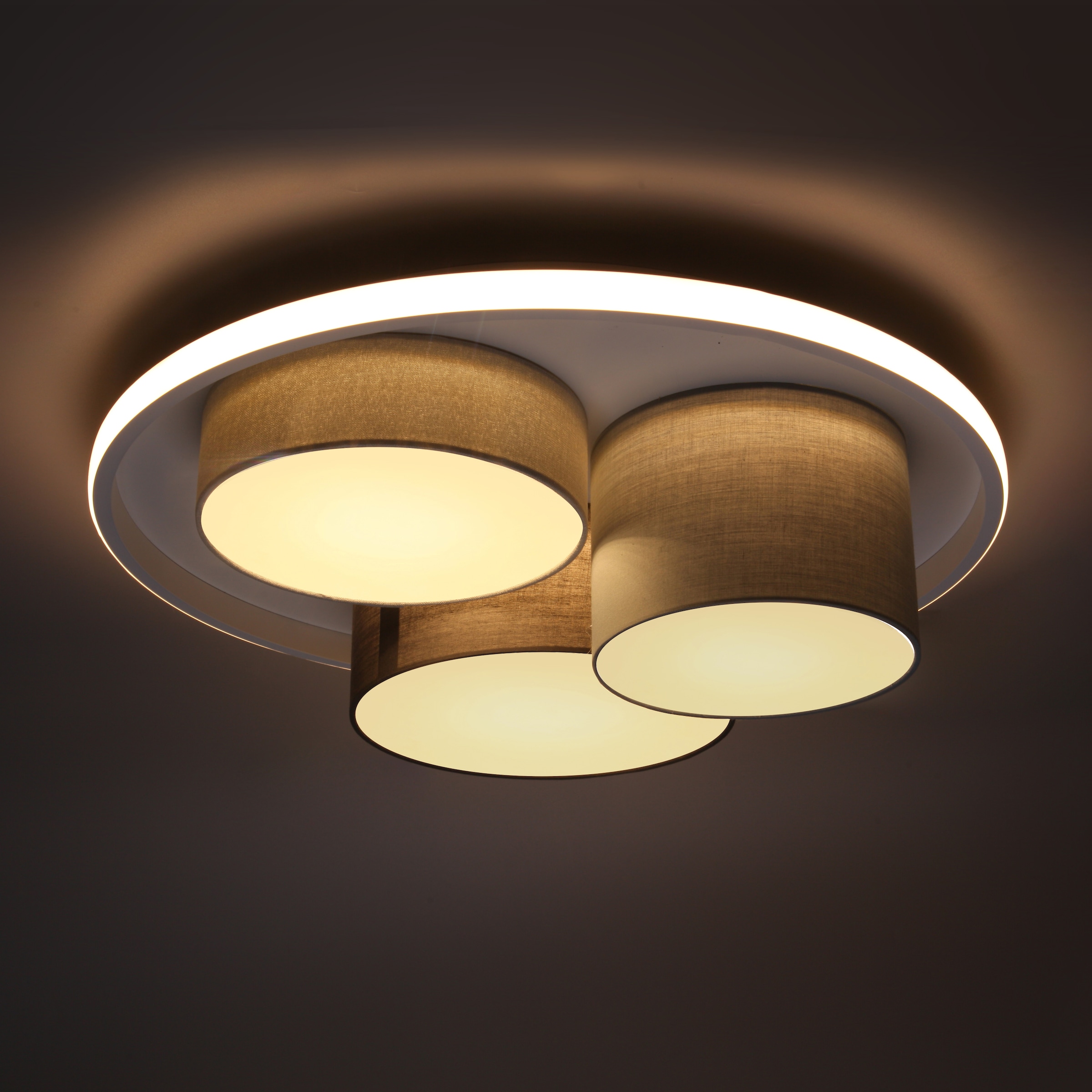näve LED Deckenleuchte »Eppan«, 3 flammig, in 3 Stufen dimmbar über Wandschalter, Schirme: Textil, grau, weiß