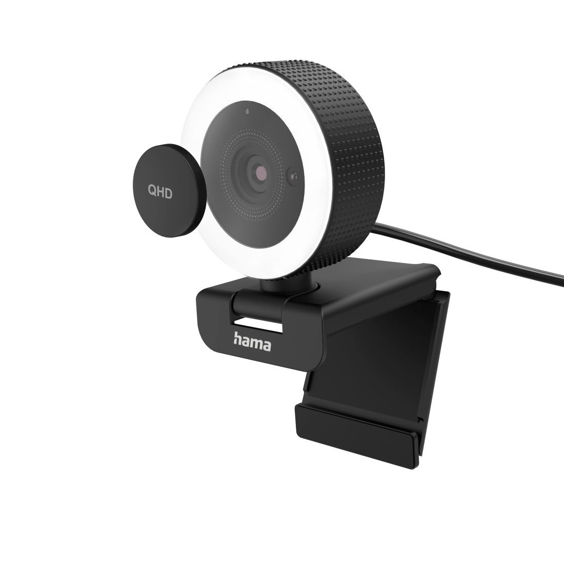 Hama Full HD-Webcam »Webcam mit Licht, Mikrofon, Fernbedienung (PC-Kamera USB, QHD, 2560p)«, QHD, Beleuchtung, Neigbar, Drehbar, Mikrofon, LED Status, Farbe Schwarz