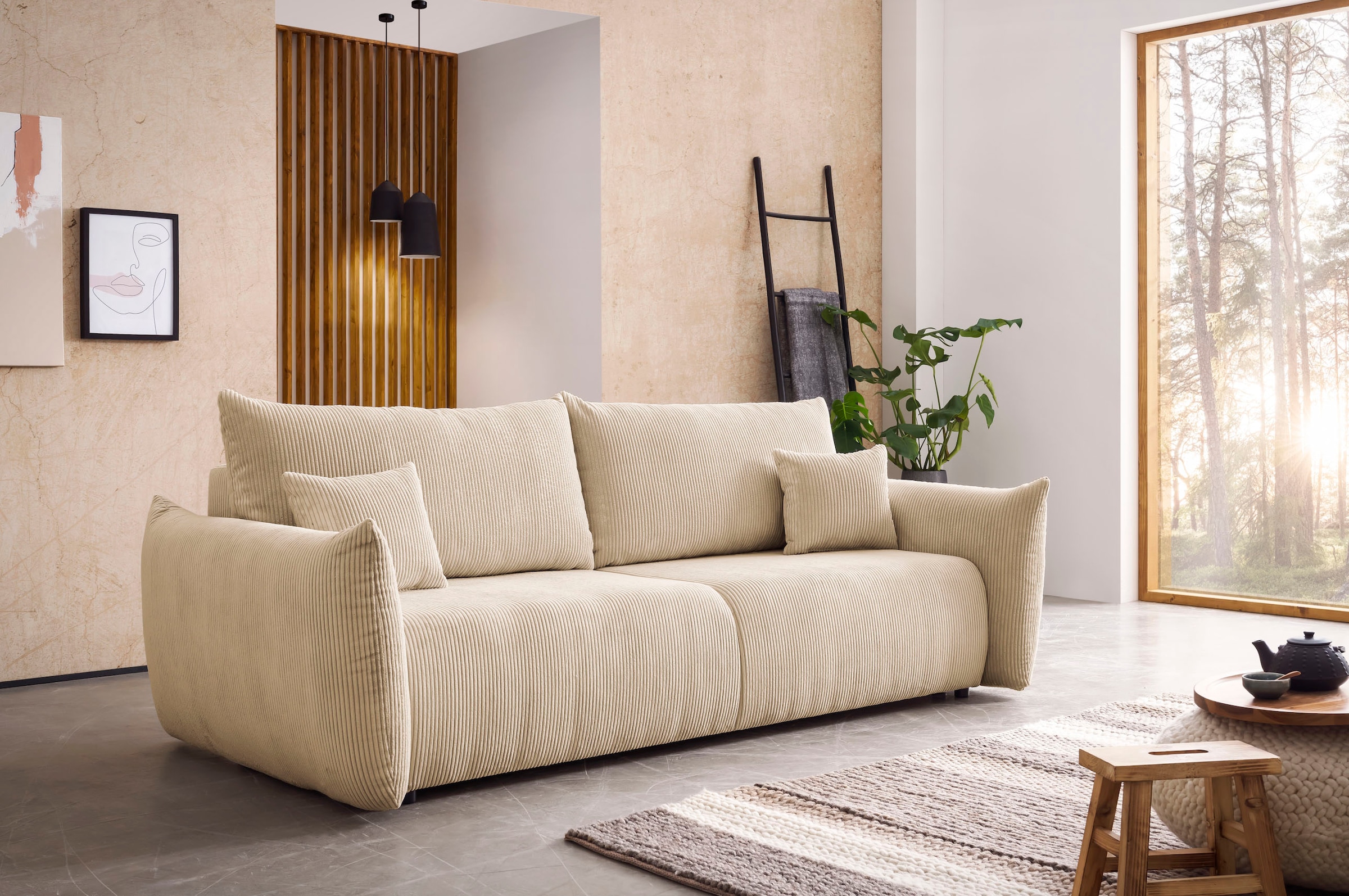 INOSIGN 3-Sitzer »MAVAS Schlafsofa mit Bettkasten«, ca.240/108cm (Liegefläche 212/145 cm), Cord, Chenille, Struktur