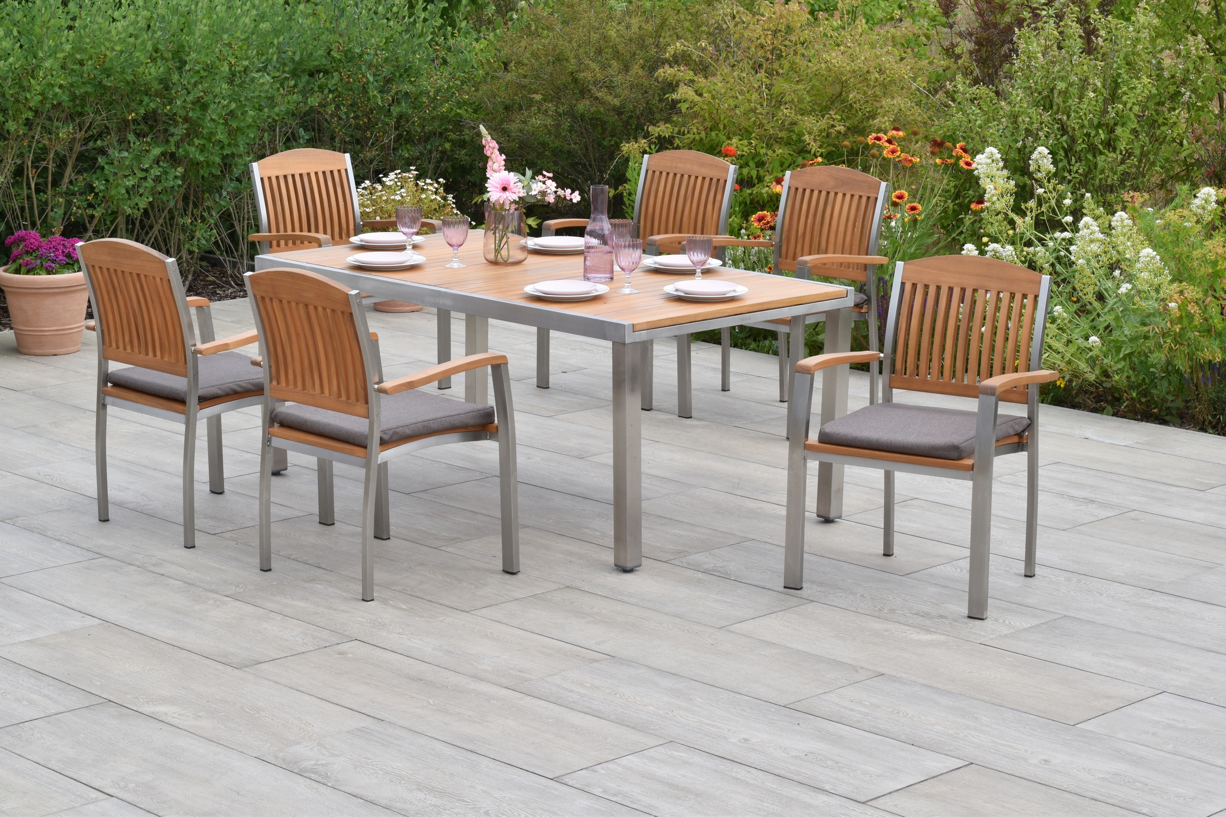 MERXX Garten-Essgruppe »»Keros«« Set, Geöltes Akazienholz, Edelstahlgestell günstig online kaufen