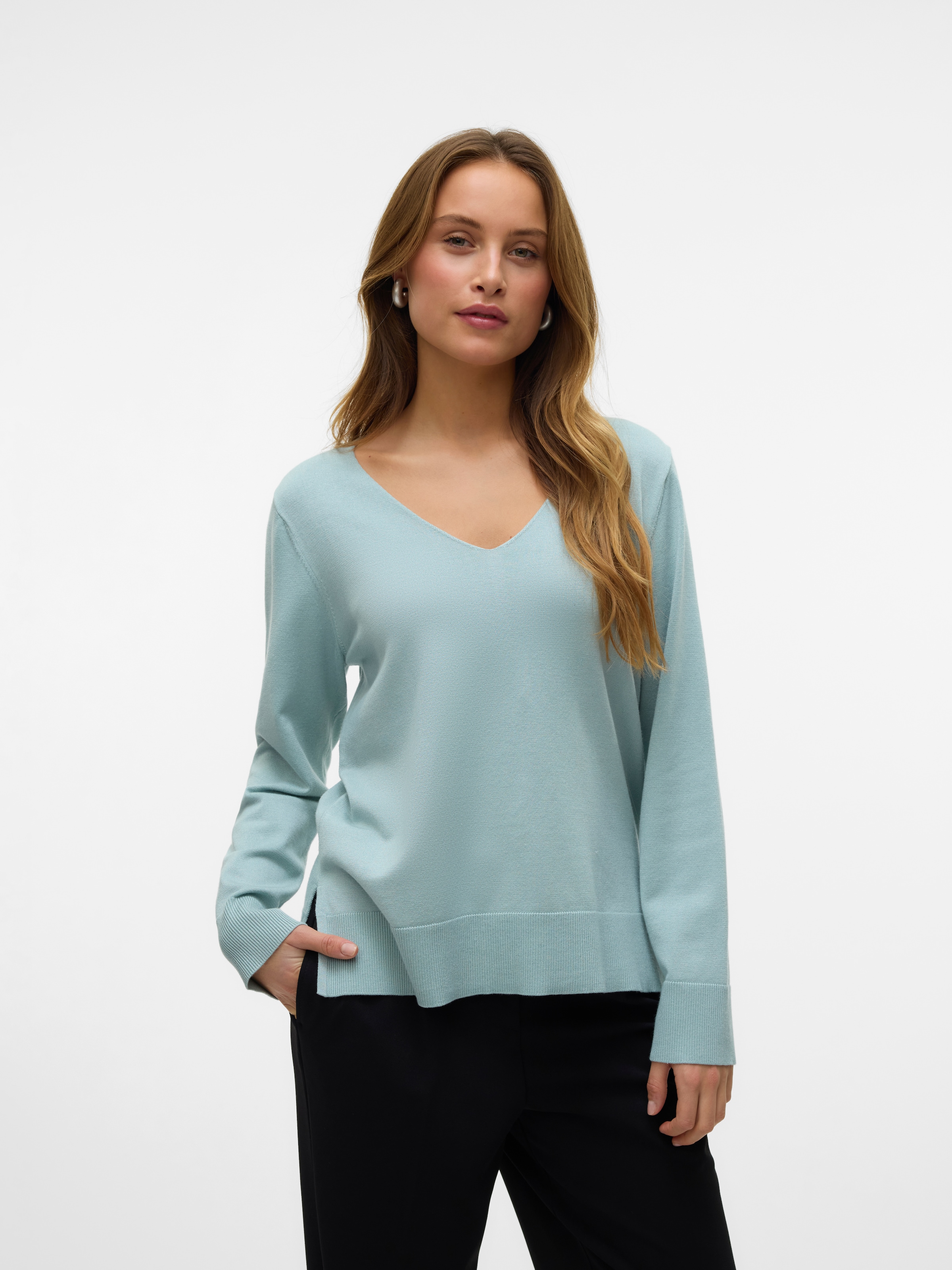 Strickpullover VMSILJE LS V-NECK PULLOVER GA NOOS, Gr. S (36), Gray Mist