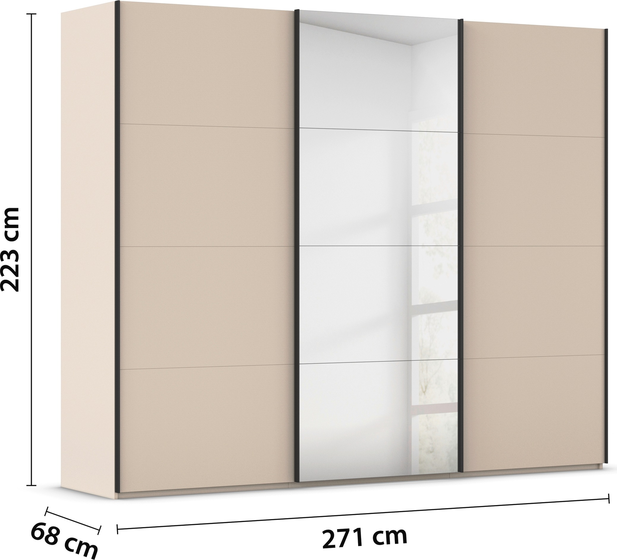 rauch Schwebetürenschrank »Kleiderschrank Schrank Garderobe Schlafzimmerschrank SCALE-FYRA«, edle viergeteilte Türen mit Spiegel und vielen Farben MADE IN GERMANY