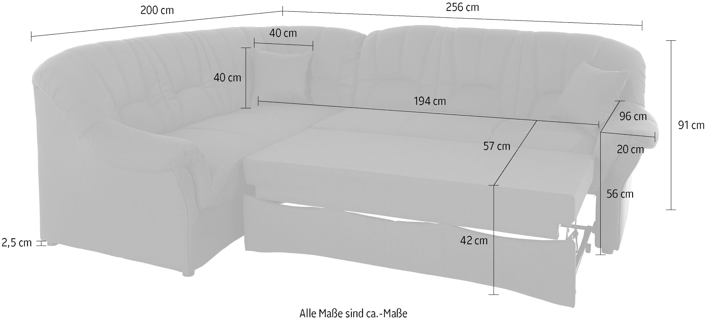 DOMO collection Ecksofa »Bahia, zeitlos und elegant, bequeme Armlehnen, L-Form«, wahlweise mit Bettfunktion