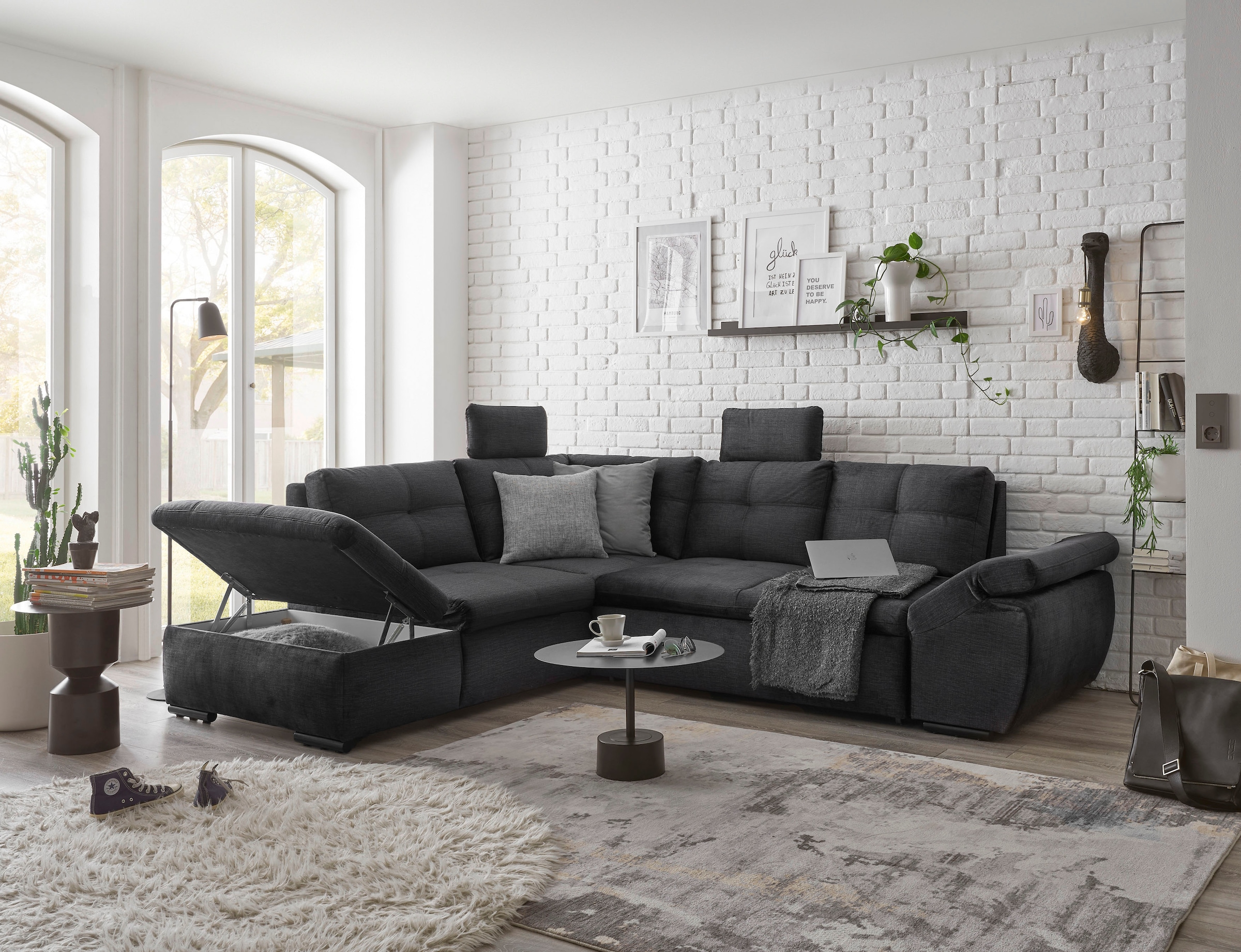 ED EXCITING DESIGN Ecksofa »Alija L-Form« mit Bettfunktion, Bettkasten, Armteilverstellung & Kopfstützen