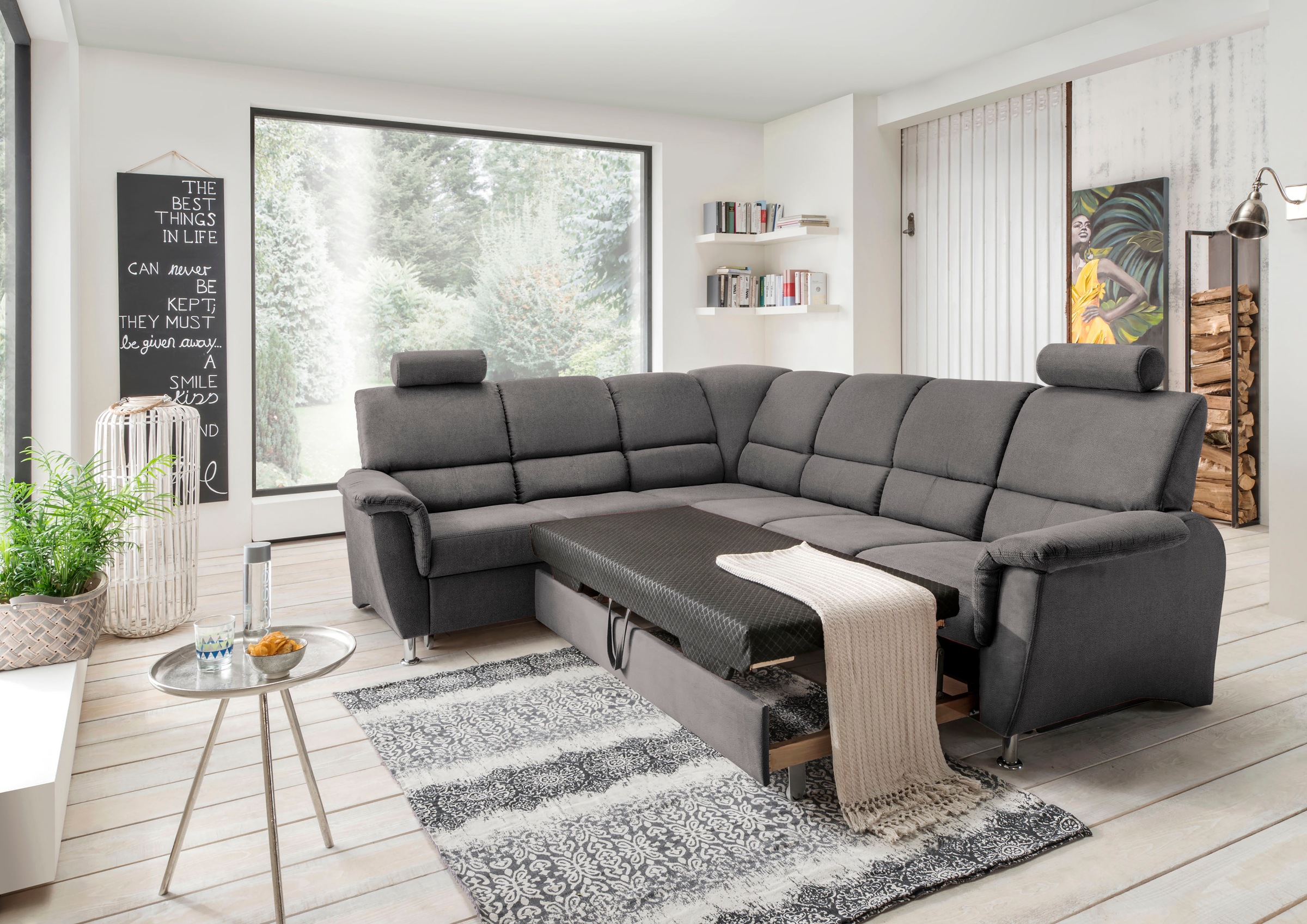 Home affaire Ecksofa »Pisa L-Form, mit Schlaffunktion, Stauraum, 2x höhenverstellbare«, Kopfstützen und Relaxfunktion im Eckelement