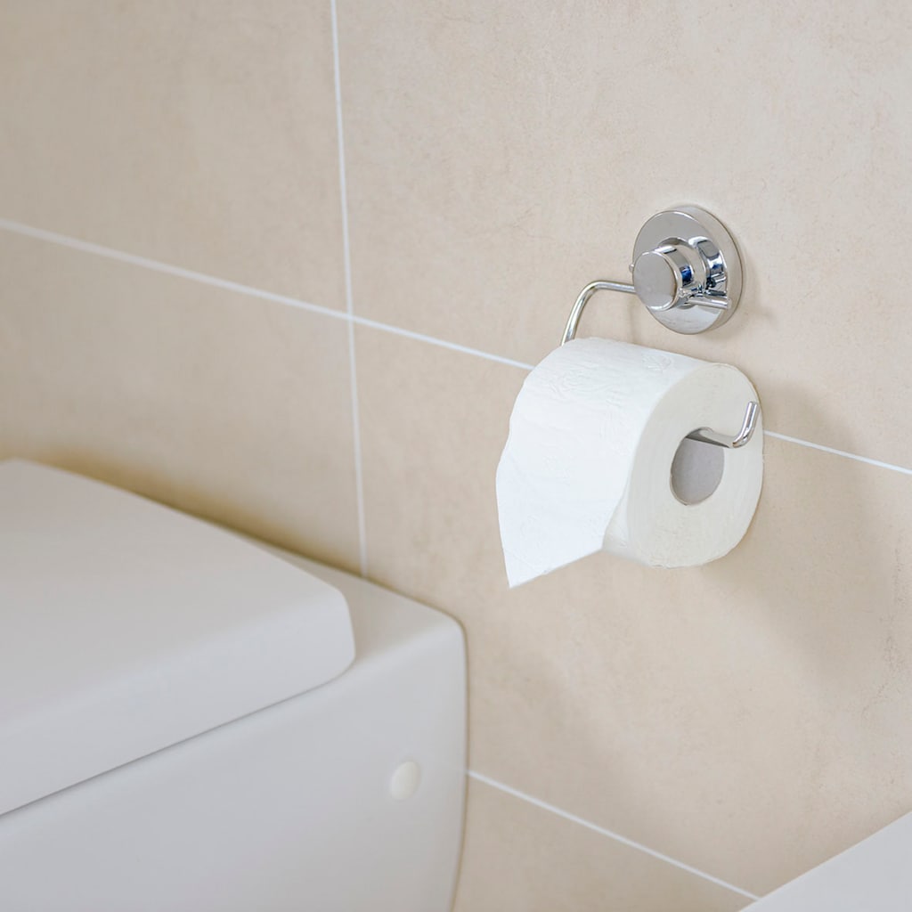 CORNAT Toilettenpapierhalter »3 verschiedene Befestigungsoptionen mit Saugnapf, Klebepad & Bohren«, Ohne Deckel - Verchromt