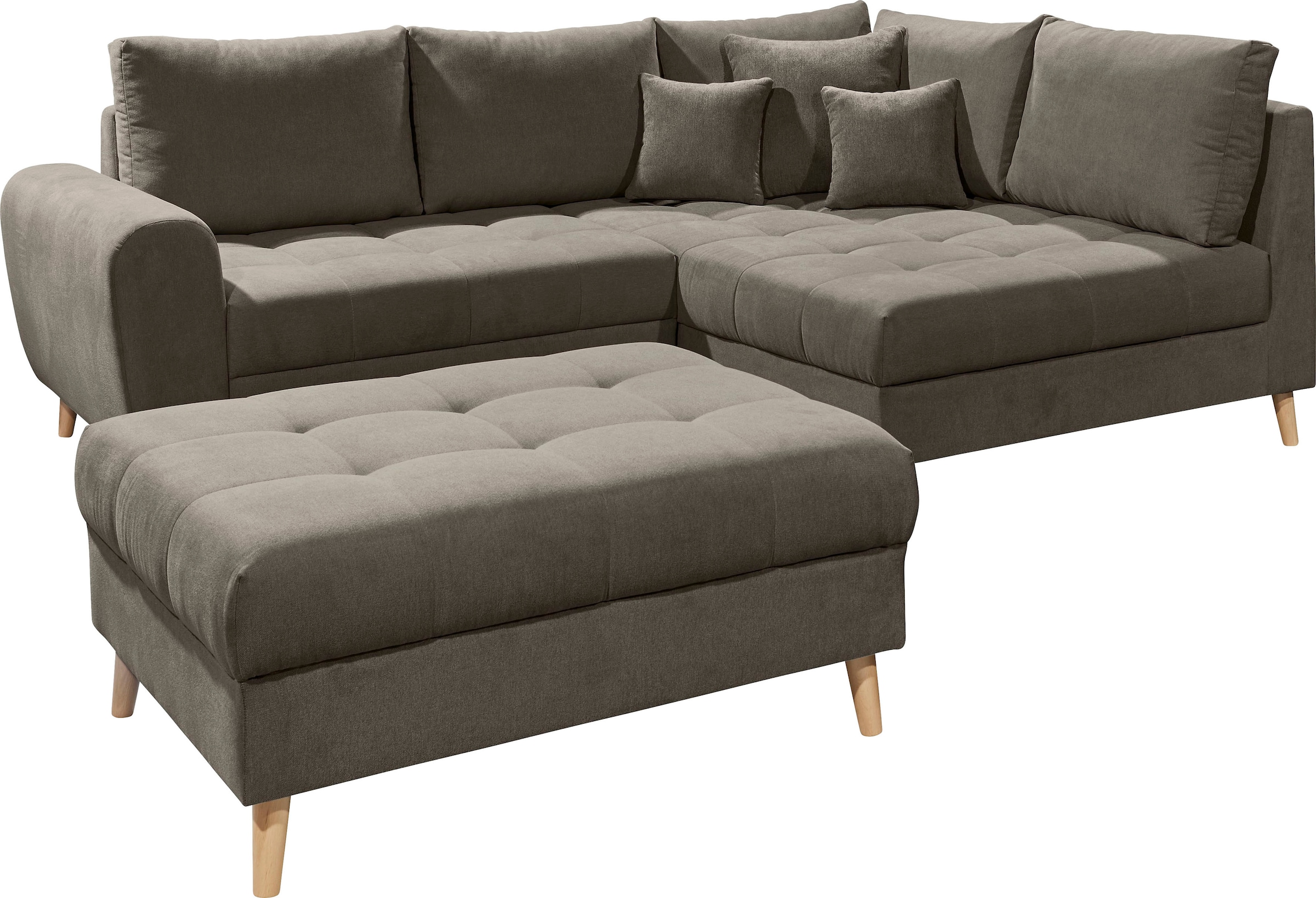 ED EXCITING DESIGN Ecksofa »Alice L-Form« mit Hocker & 3 Zierkissen