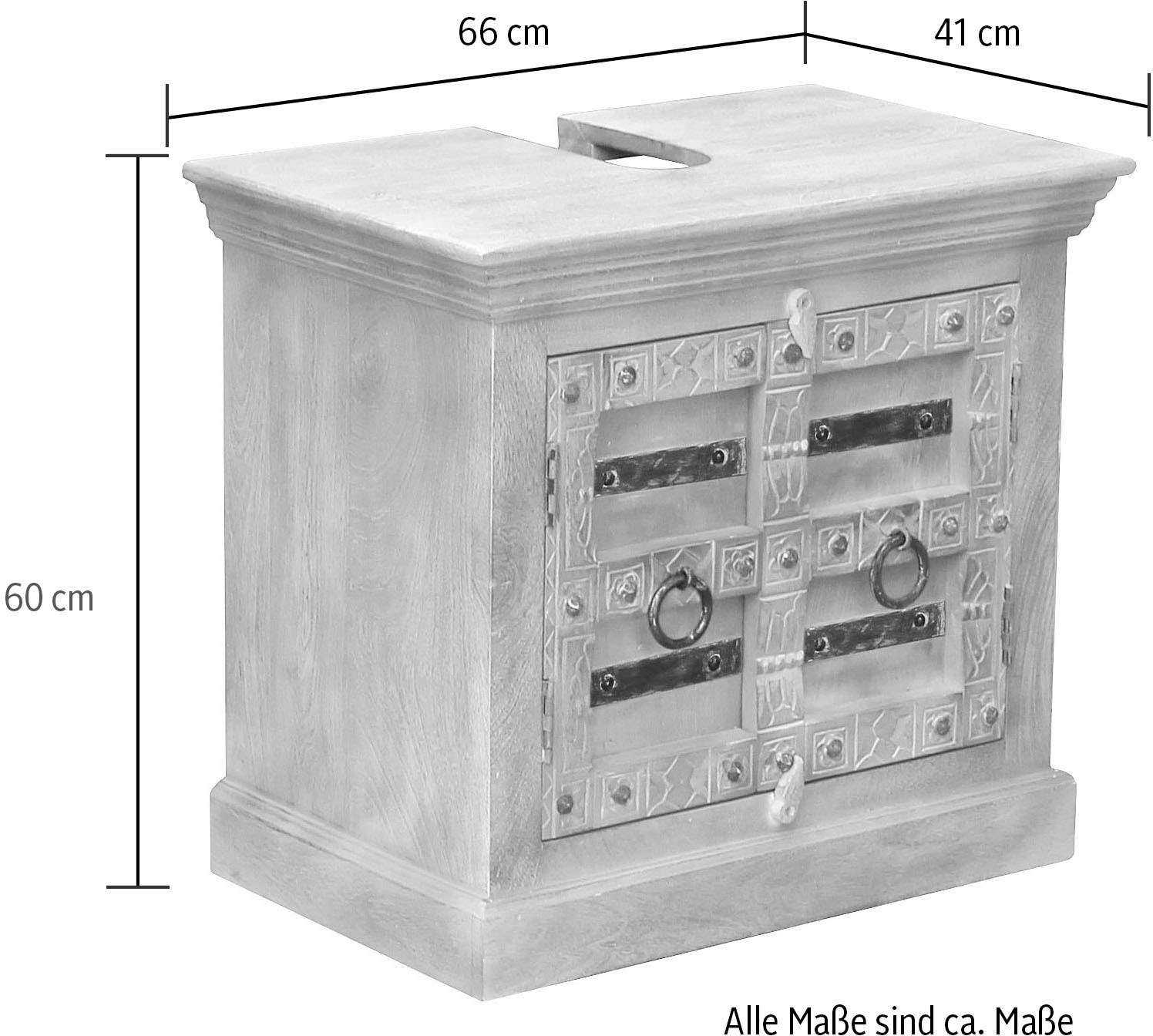 SIT Waschbeckenunterschrank »Daipur« geschnitzte Verzierungen und Siphonausschnitt
