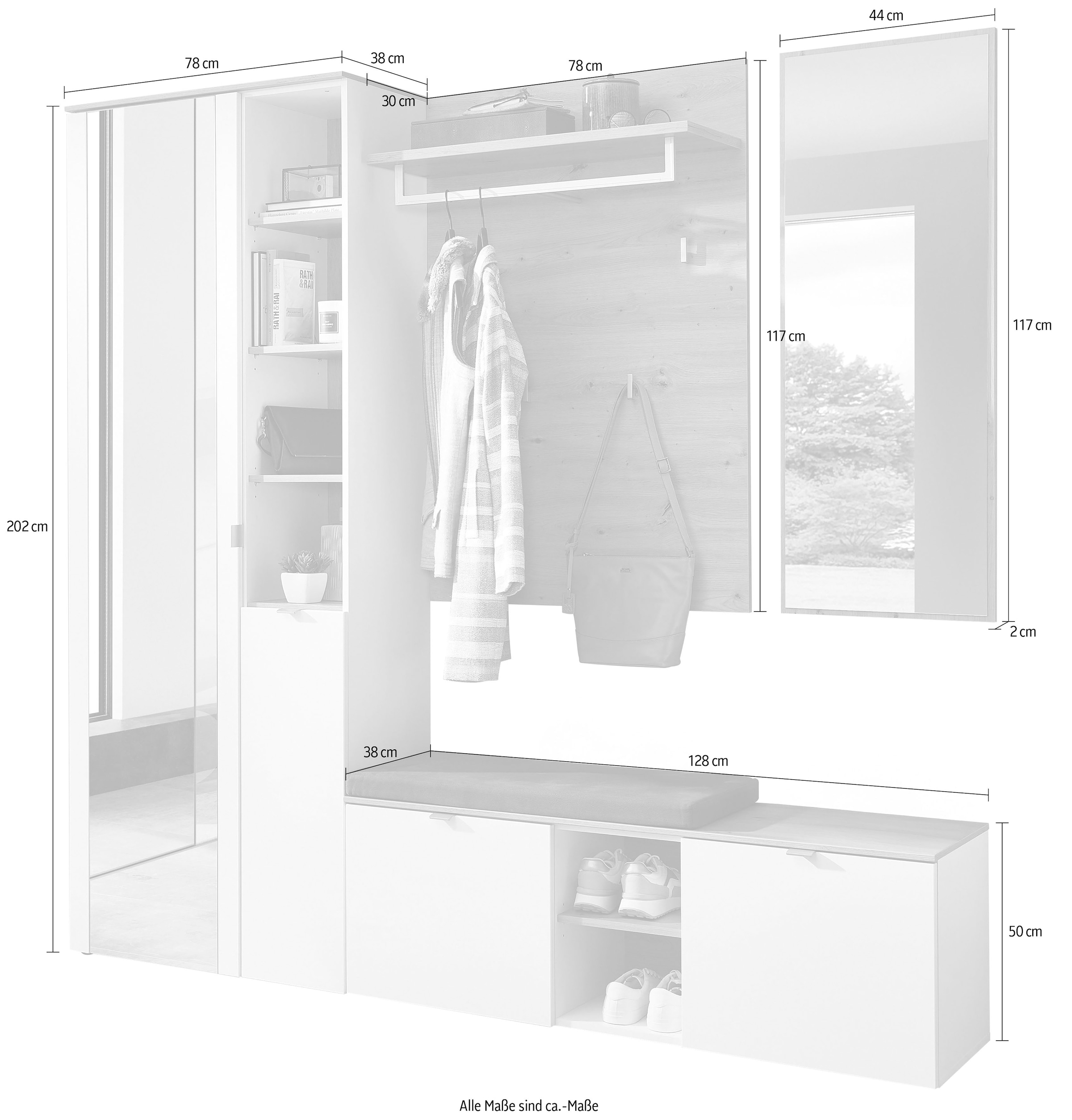 Innostyle Garderoben-Set »Bari Garderobenprogarmm, BxHxT 206x202x38 cm«, (Set, 4 St.), Besteht aus 4 Typen