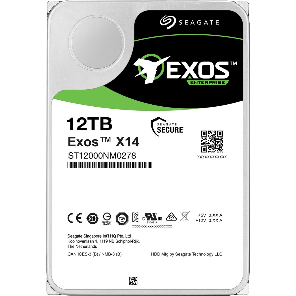 Seagate HDD-NAS-Festplatte »Exos X14 12TB SATA 512e/4Kn«, Anschluss SATA