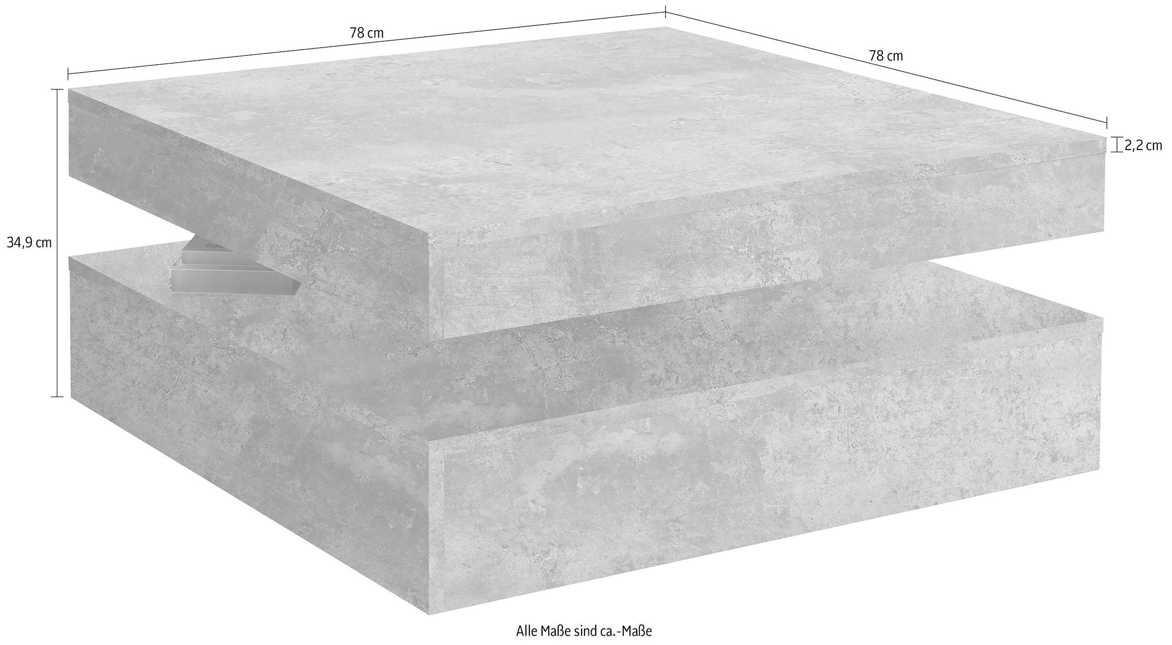 FORTE Couchtisch, mit Funktion, drehbare Tischplatte, Breite ca. 78x78 cm