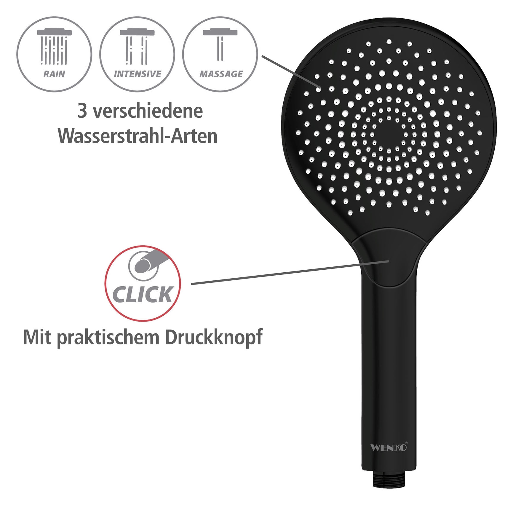 WENKO Handbrause »Watersaving« wassersparender Duschkopf, 3 Strahlarten, Ø 12 cm