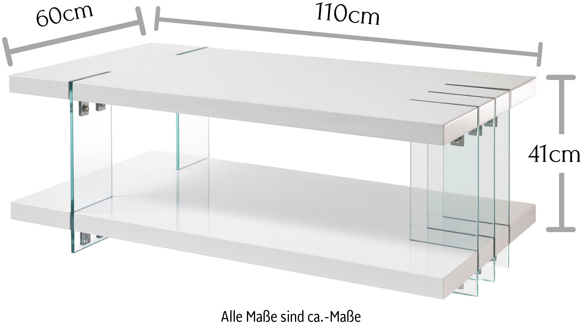 Stolkom Couchtisch »Dallas«, weiß hochglanz, Tisch mit Glaselementen