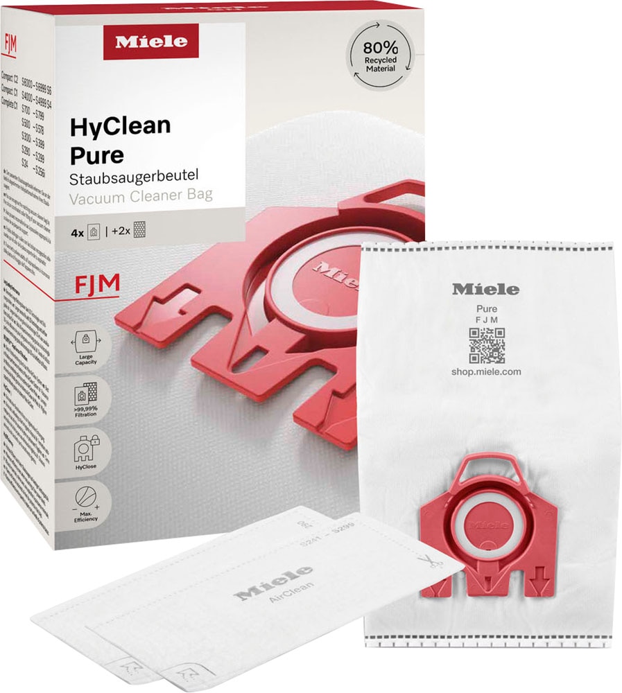 Miele Staubsaugerbeutel »Miele Original Zubehör - Staubsaugerbeutel FJM HyClean Pure 2.0«, (Packung), 4er Pack Staubbeutel, 2er Pack Filter