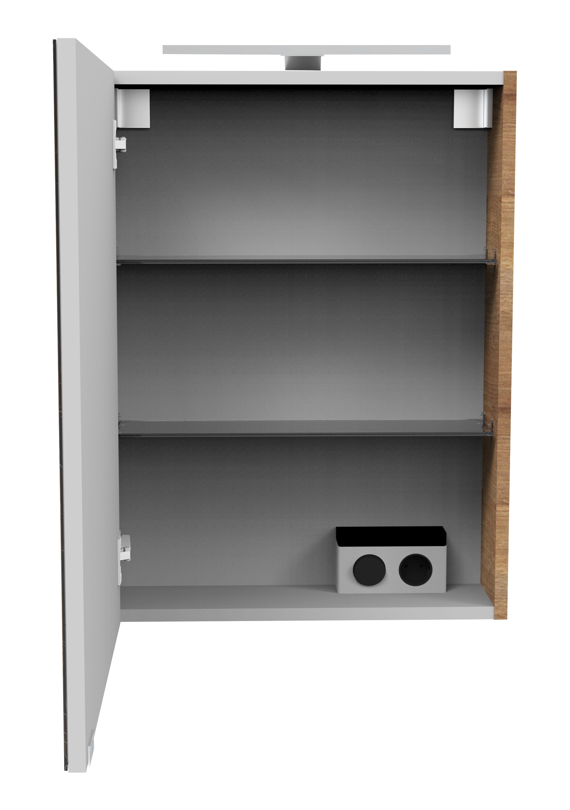 FACKELMANN Spiegelschrank »SBC« Spiegelschrank mit LED-Aufsatzleuchte,  Aufsatzleuchte, Schalter und Steckdose, Breite 50cm, Anschlag links