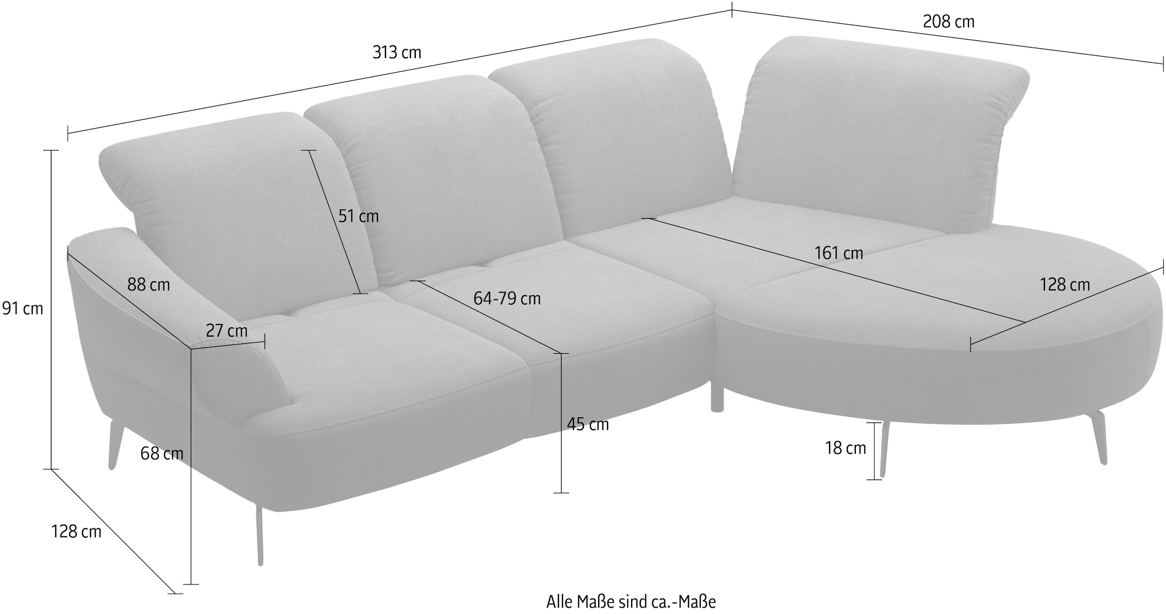 sit&more Ecksofa »Dance, L-Form, inkl. Sitztiefenverstellung«, inkl. Click&Seat, optional mit Kopfteilverstellung